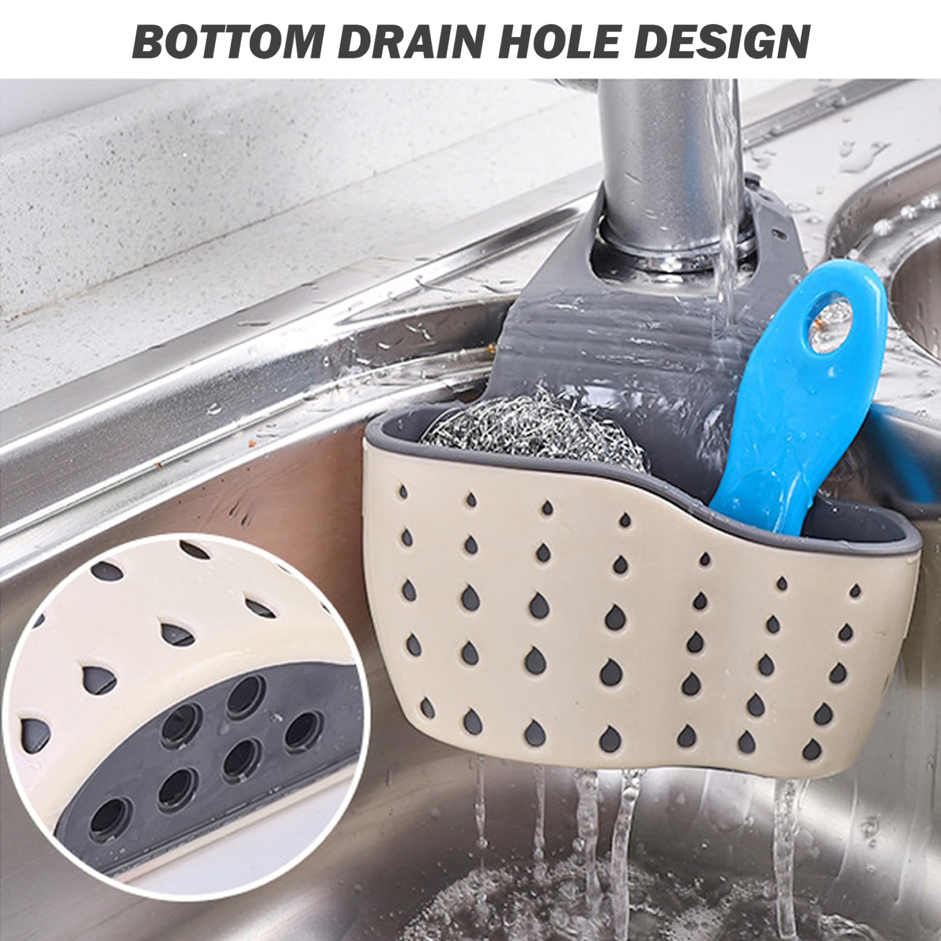 Portaspugne Per Lavello Regolabile - Cestello Con Fori Di Drenaggio Per Spugne E Accessori Cucina - Foto 9