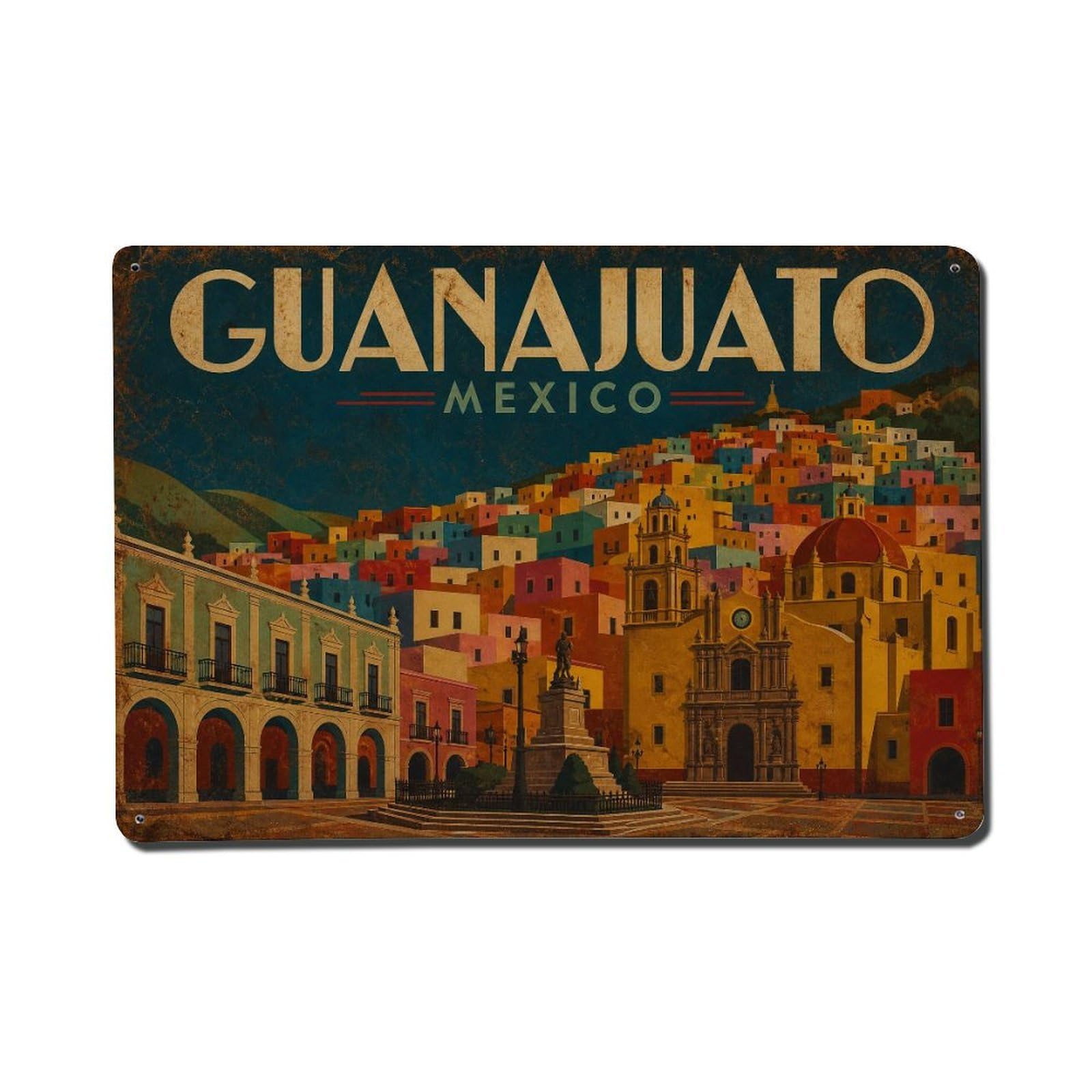 Travel Vintage Mexico Guanajuato Metal Tin Sign