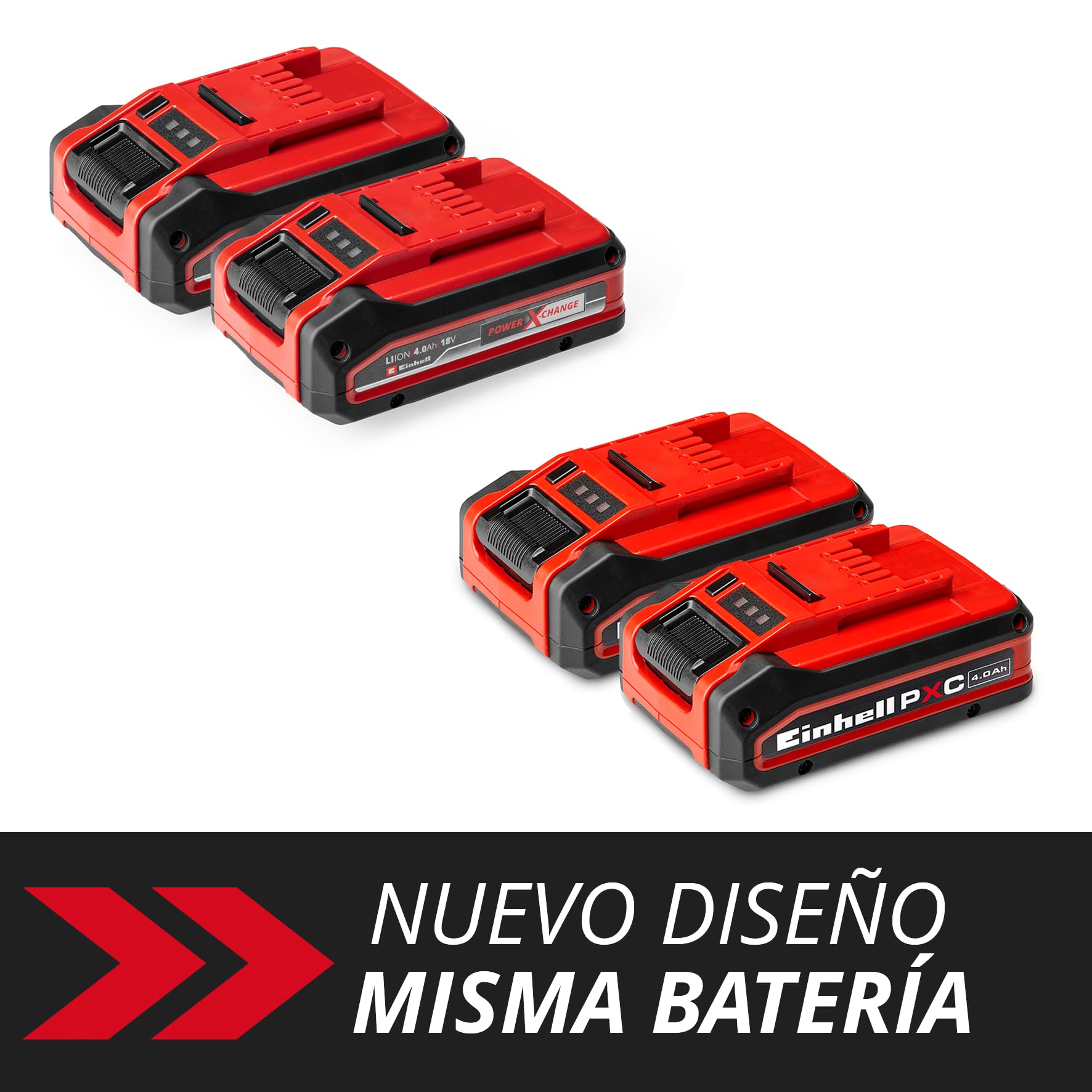 Original Einhell Batería 4 Ah Power X-Change Plus (18 V, Iones Li, de Uso Universal para Todos los aparatos Power X-Change, Control de Nivel de Carga, Twin-Pack, Incl. 2 baterías 4 Ah, sin Cargador)