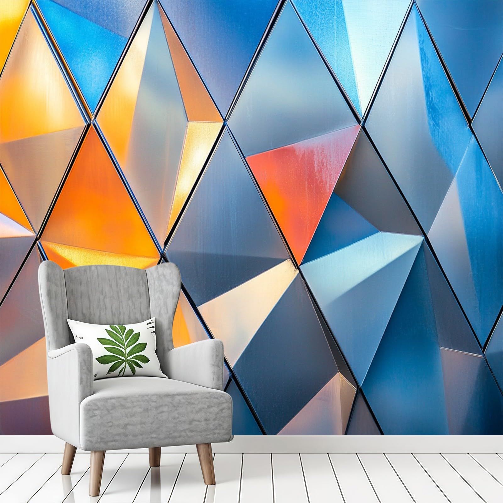 Papier Peint Intissé Art géométrique losange 400 x 280 cm Panoramique Gris Argenté Fond TV Salon Chambre Décoration Murale Grand Format