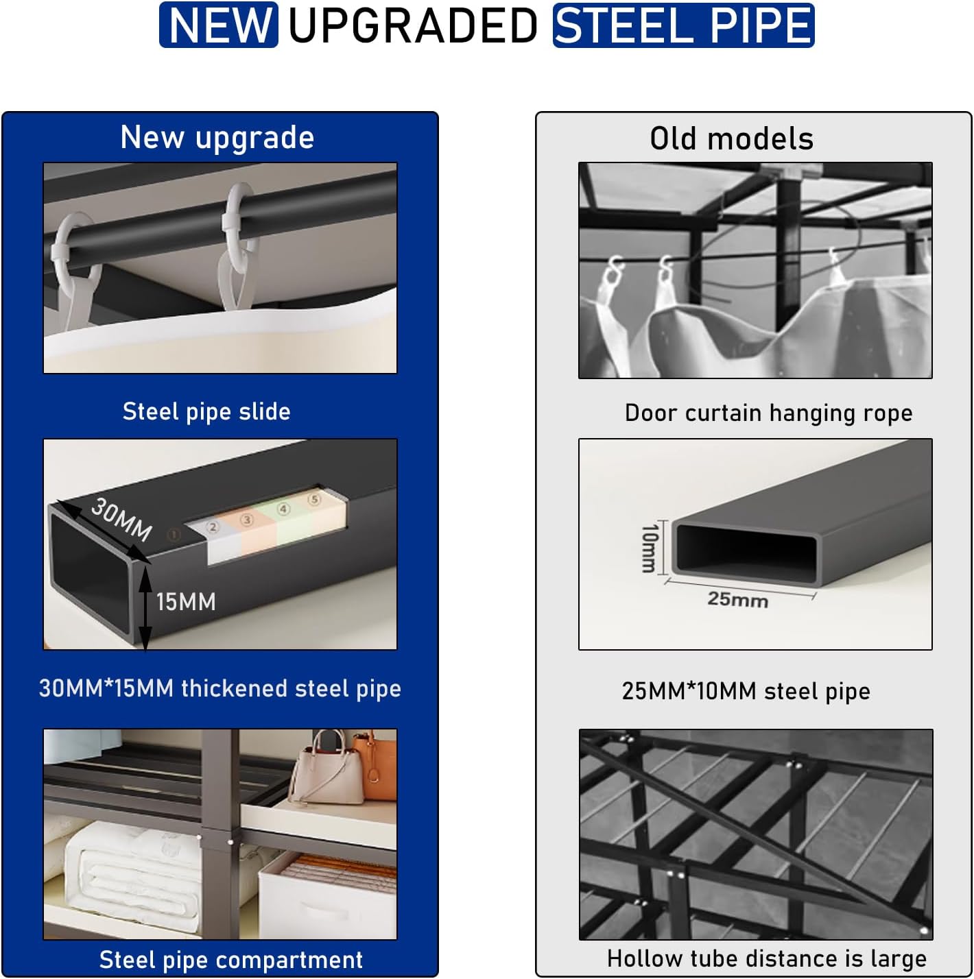 Heavy Duty Clothes Rack with Magnetic Door, Load 1500lbs, Foldable Portable Wardrobe Closet, Hanging Clothing metal Garment Rack Closet System for Bedroom,Apartments,rentals(Gray KT, 125cm/49in)