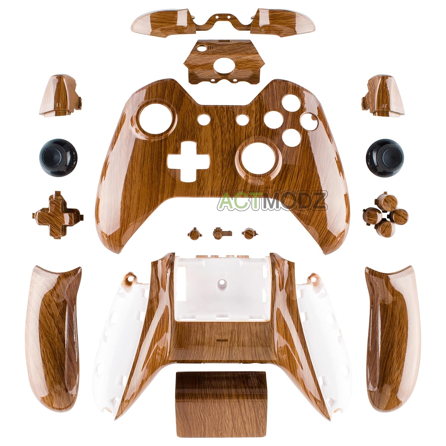 eXtremeRate Wood Grain Patterned Replacement Part Custom Full Housing Shell with Buttons for Xbox One Standard Controller with 3.5mm Headphone Jack (Model 1697) - Controller NOT Included