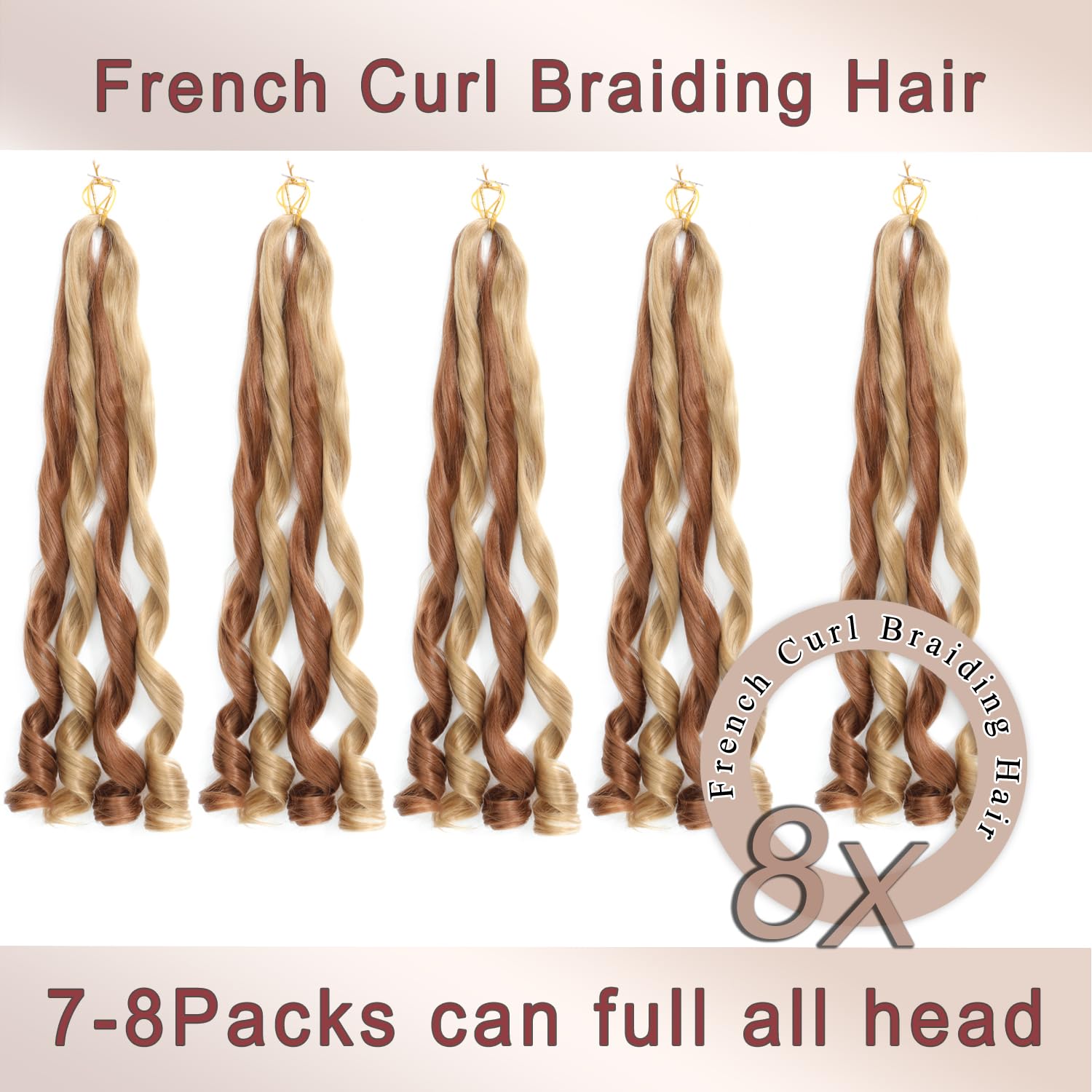 French Curl Pre-Stretched Curly Braiding Hair - 18 Inch, Pack of 8 (30P27#), 18 Inch (Pack of 8) - Image 4