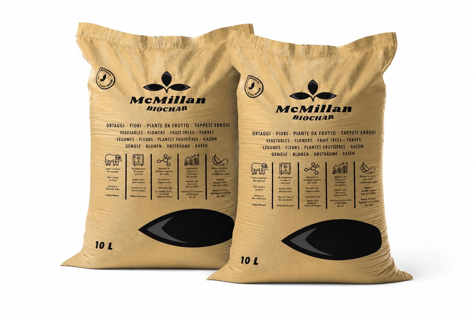 Biochar 10L | 2 Säcke | natürlicher Dünger - Pflanzenkohle - Biokohle 10L - Langzeitdünger. Für 20 m² Gemüsegarten/Boden oder 100 L Blumenerde