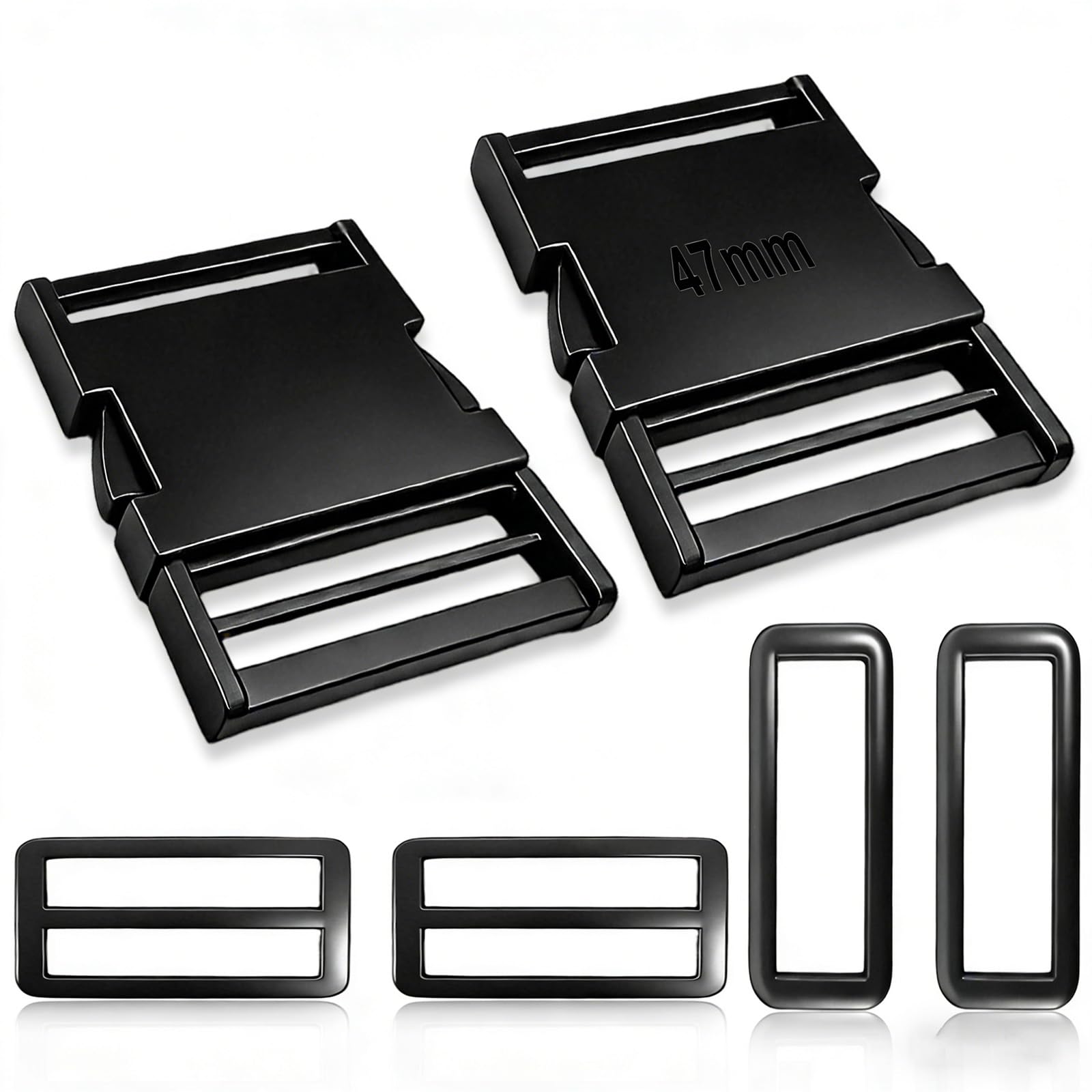TIANLIN Pack of 2 Metal Buckle 47 mm Black Zinc Alloy Click Fastener Buckles and Clasps with Adjustable Accessories for Bags, Backpack, Shoulder Bags