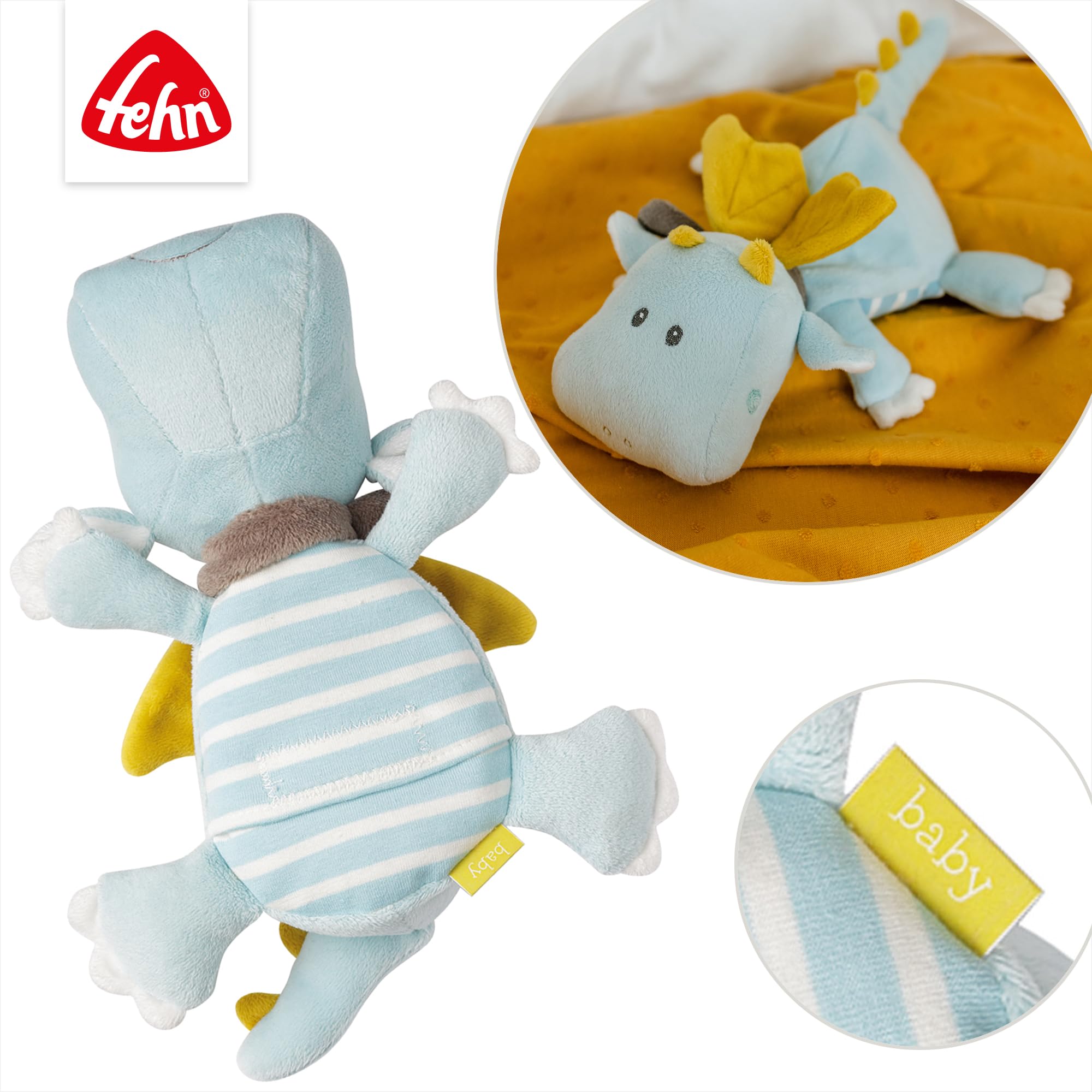 Fehn animale termico drago - Cuscino con semi d'uva in un grazioso peluche a forma di drago - Cuscino termico per il relax di neonati e bambini piccoli a partire da 0+ mesi