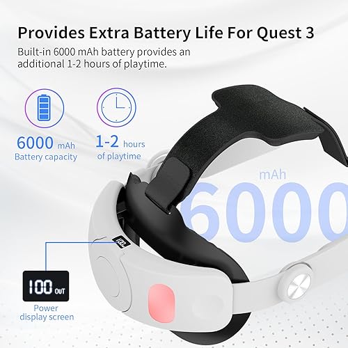 Miniatura 2 de Iesooy Head Strap with Battery for Meta Quest 3, 6000mAh Rechargeable Headstrap with Digital Display Enhanced Comfort and Extend Game Time for Quest