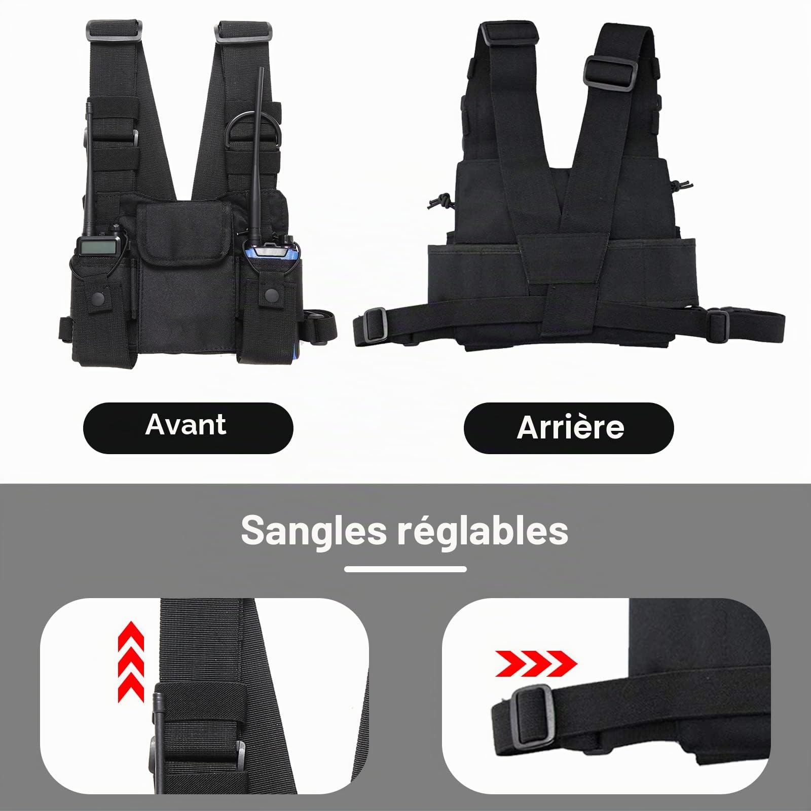 GAESHOW Gilet Chest Rig Bag, Radio Walkie Talkie Poche de poitrine Harnais Sac à bandoulière Sac à bandoulière Hip Hop Streetwear Homme Sacs banane fonctionnels Poches réglables