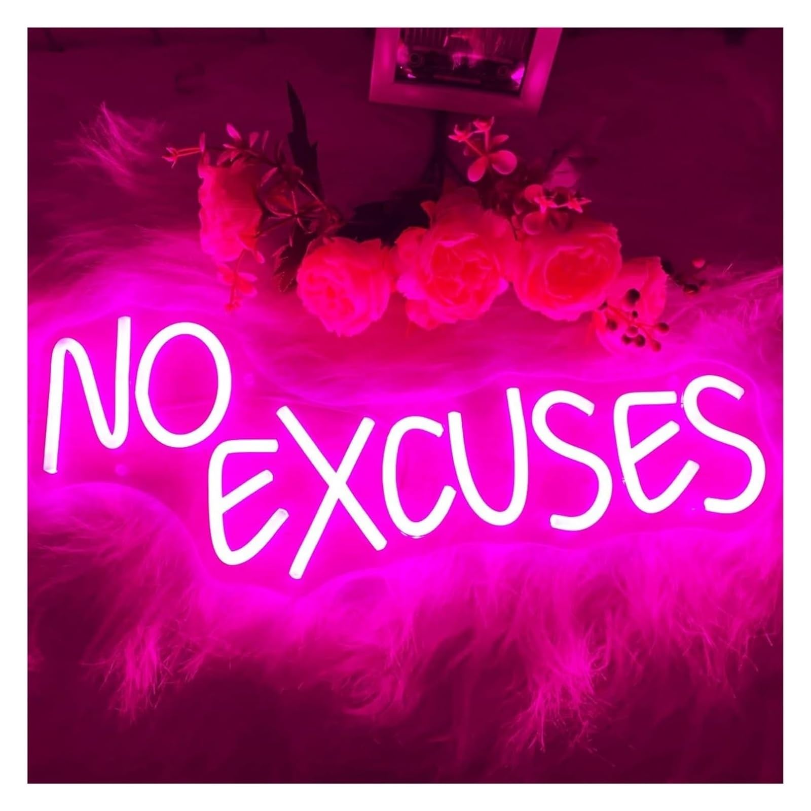 Wexxaii neon Light Sign Neon Sign No Excuses Inspirational Light Dimmable Wall Decor 43x18cm