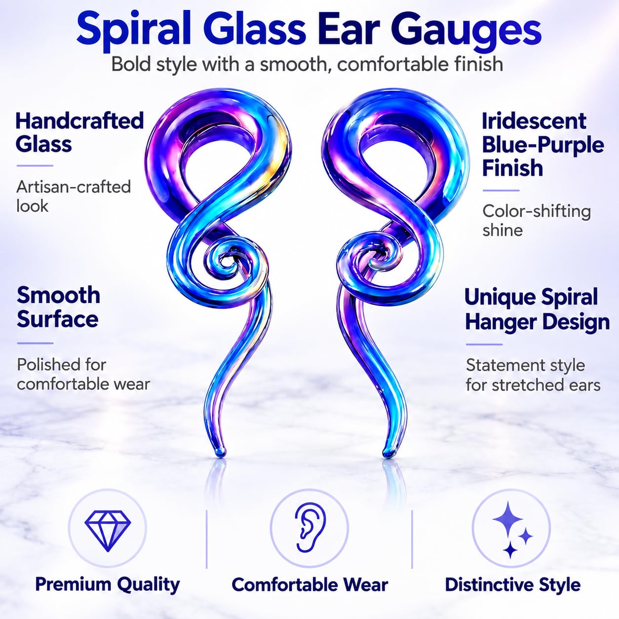 YOFANST 2 Stück 4G 1,3 cm mehrfarbige Glas-Spiralspirale Expander für Piercing, handgefertigtes Piercing