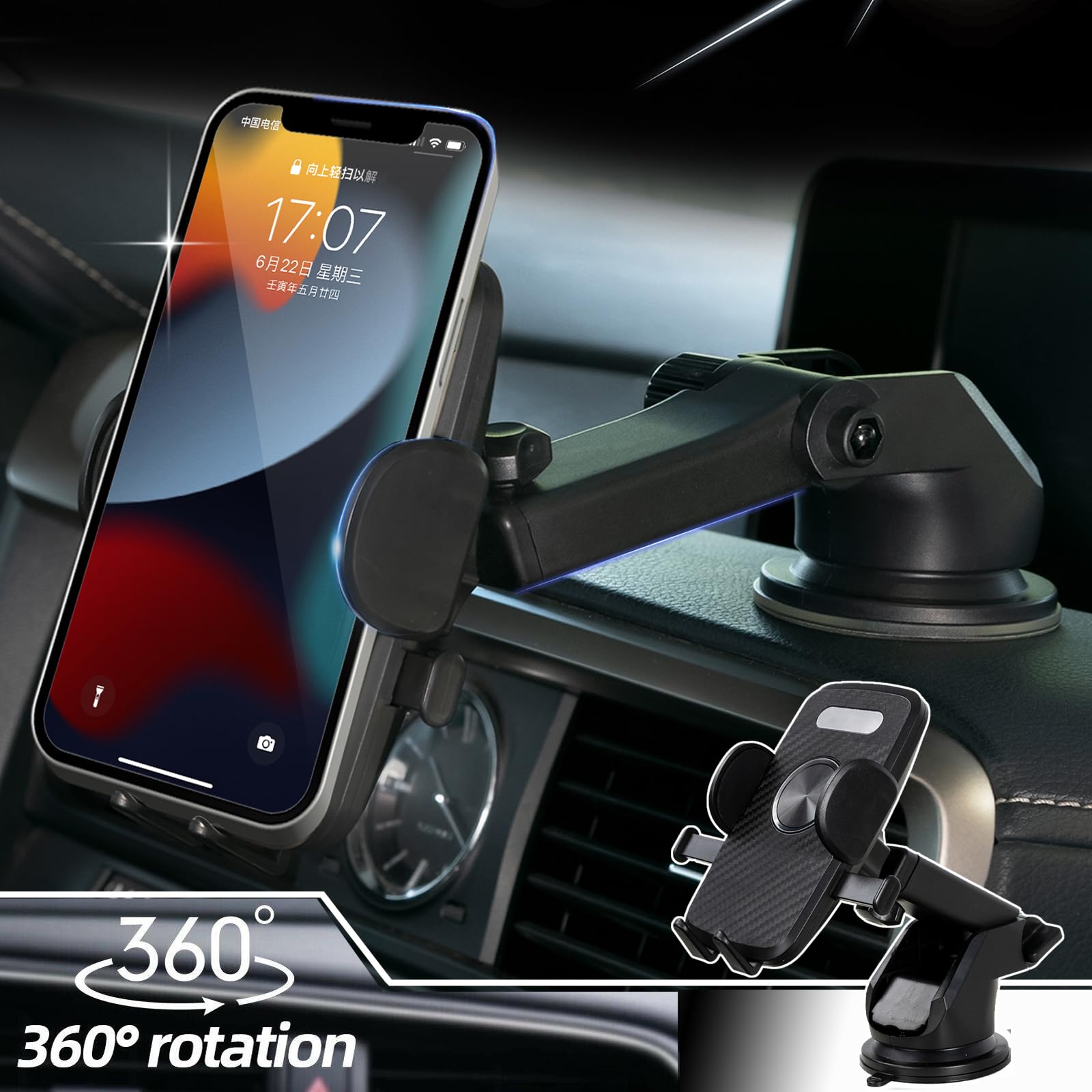 Supporto Universale Per Telefono Auto - Cruscotto E Parabrezza - Ventosa E Morsetto - Per IPhone, Samsung, Huawei