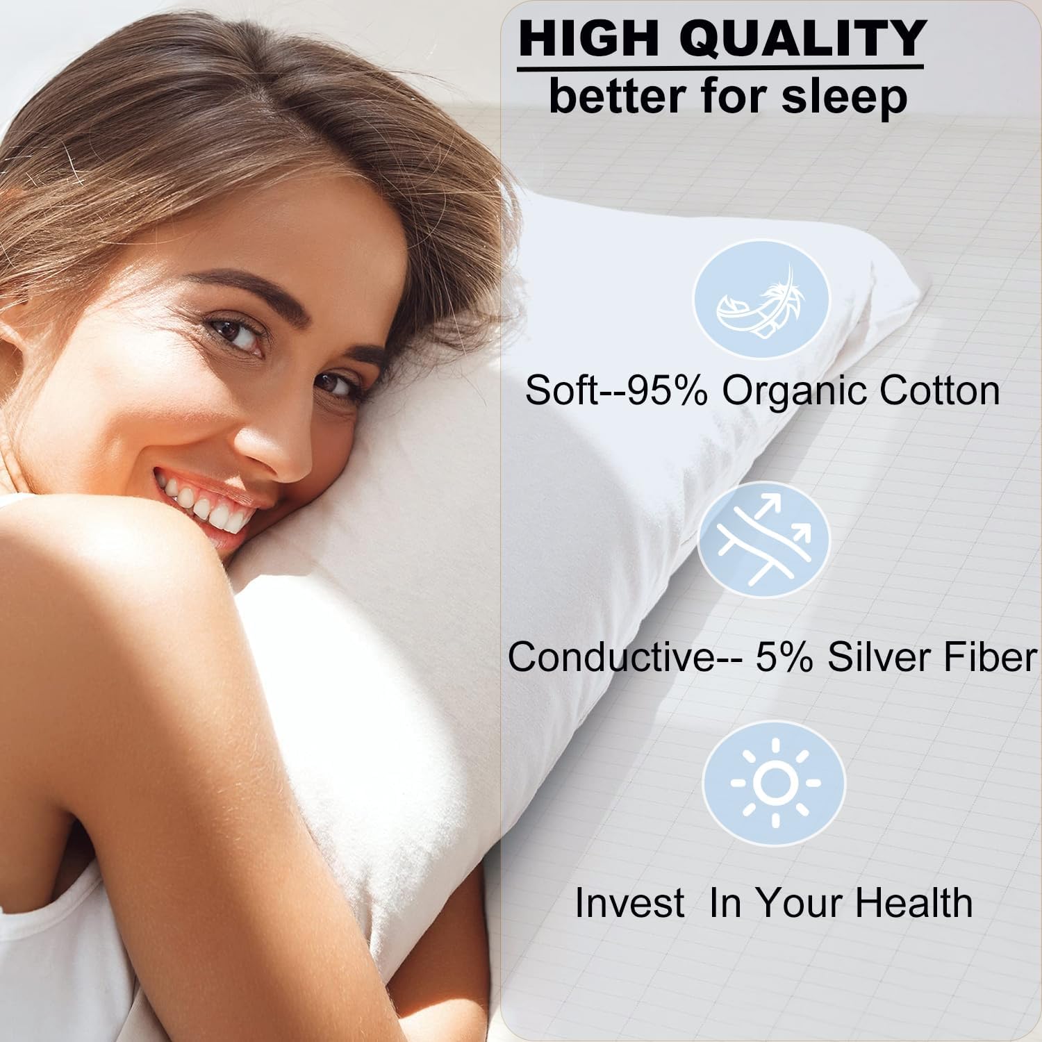 Grounding Sheets Organic Cotton Flat Grounding Sheets 54x80inch Silver Fiber Grounded Bed Sheets for Sleep Earth Connected Sheets with Grounding Cord Beige Full Size