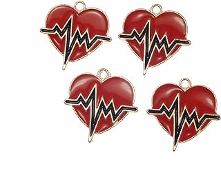 30PCS Heartbeat Charm Red Enamel Love Heart Charm Love in My Heart for Jewelry Making