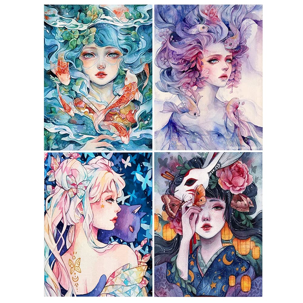 DCIDBEI 30x30CM Rotondo Diamond Painting 4 Pezzi | Quadri con Perline Donna Moda per Adulti | Puzzle Diamante Labbra Colorate | Mosaico Artigianato per la Decorazione Della Parete Domestica
