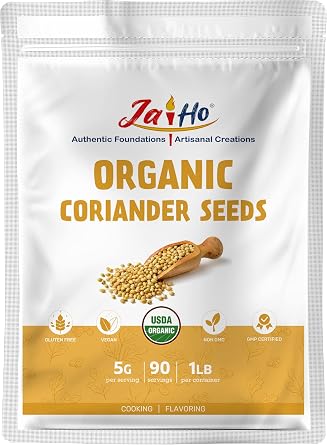 Jai Ho Certified USDA Organic Whole Coriander Seeds 1 LB Gluten-Free, Vegan, Non-GMO Resealable Zip Lock Pouch