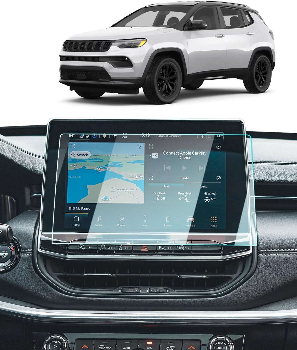 BIXUAN Tempered Glass Screen Protector for 2022-2024 2025 Jeep Compass Accessories Navigation 10.1 Inch Touch Screen Protection Against Scratches and Fingerprints