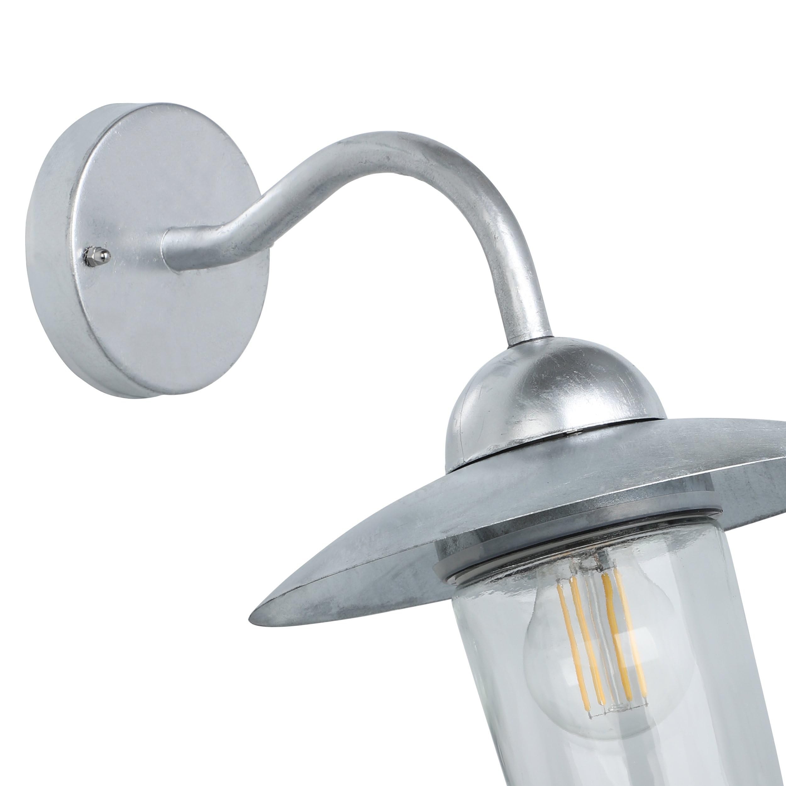 EGLO Lampa ścienna zewnętrzna Milton, 1-płomienna oprawa na ścianę | wykonana ze stali ocynkowanej na gorąco w kolorze srebrnym oraz szkła, oprawka E27, klasa szczelności IP44