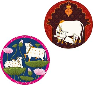 Amazon Brand - Umi Set of 2 Beautiful Pichwai Round Shape Wall Painting for living room/Home decoration/Bedroom 12 X 12, 12 X 12, INCH (Style 6)