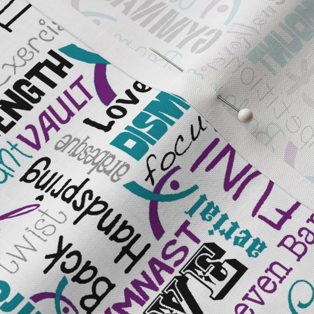 Spoonflower Fabric - Blue, Purple, Gymnastics, Words, Teal, Sport, Gymnast, Athletic, Printed on Petal Signature Cotton Fabric by The Yard - Sewing Quilting Apparel Crafts Decor