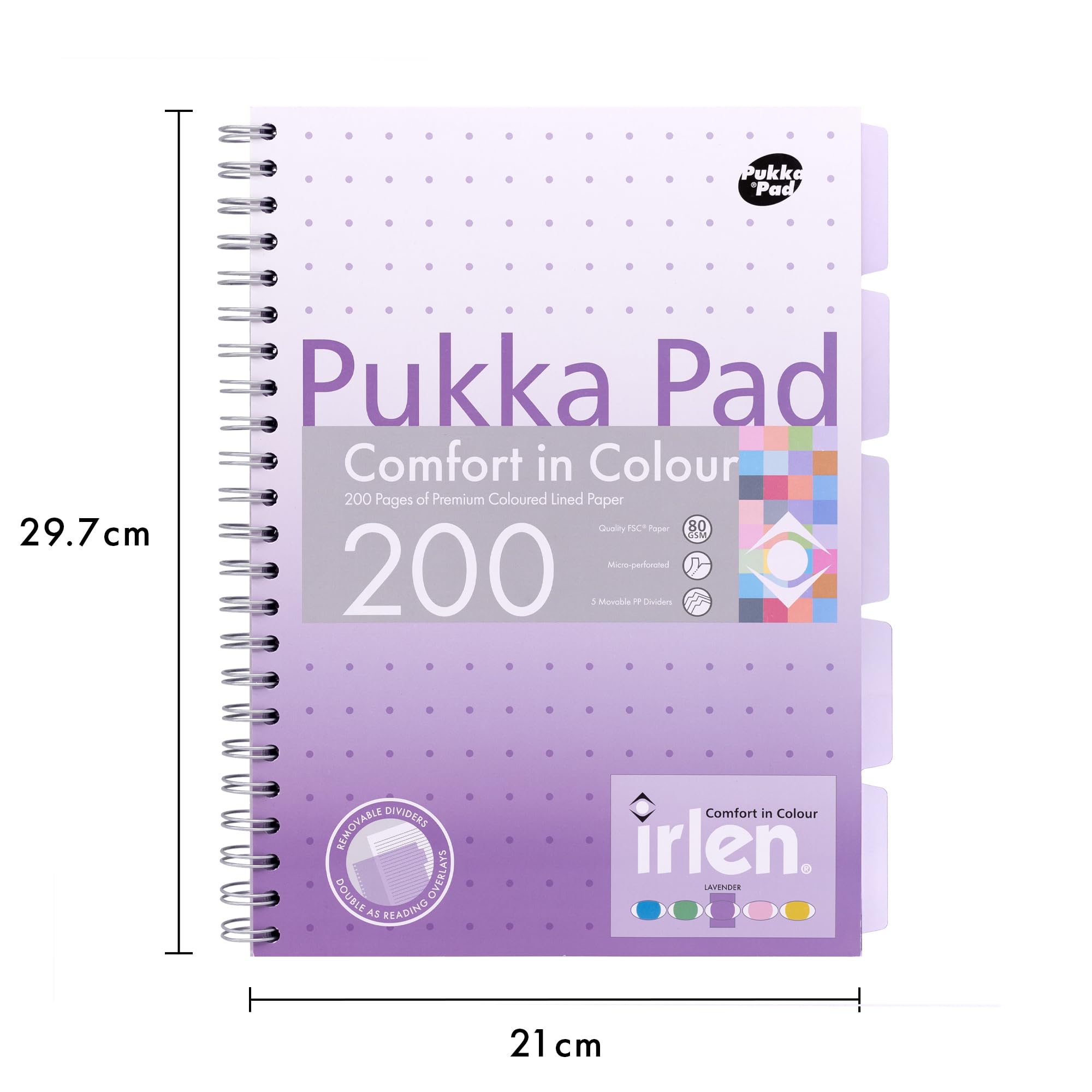 Pukka Pad Irlen - Quaderno per progetti formato A4, confezione da 3, 200 pagine, 100 fogli di carta a righe e colorata 80 g/m² e 5 divisori riposizionabili, progettato per difficoltà di percezione