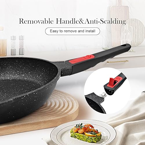 Miniatura 4 de Sartén antiadherente de 9.5 pulgadas, sartén con mango desmontable, sartén antiadherente compatible con todas las estufas, apta para horno (negro)
