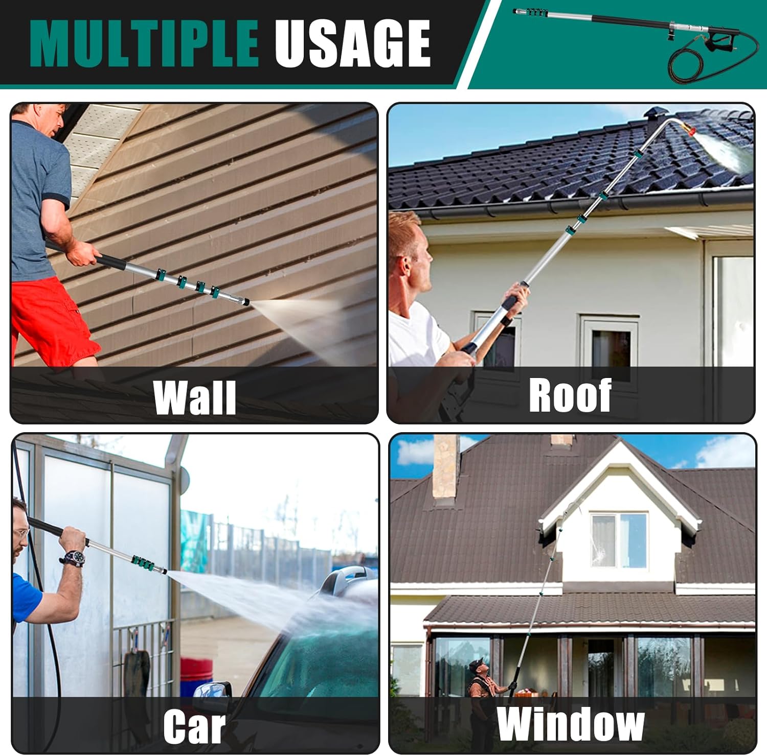 24FT Pressure Washer Extension Wand with Bursh, Power Washer Extension Wand, Gutter Cleaning Tool for Your Patio, Lawn & Garden (24FT Wand with Brush) (24ft wand with brush)