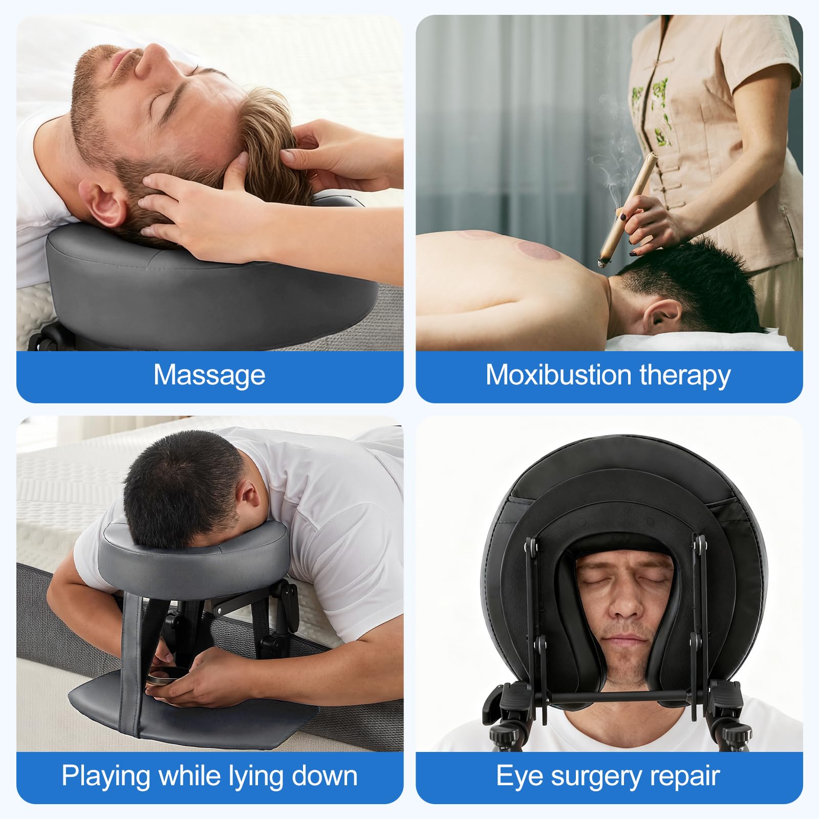 MagiDeal Reposacabezas para Colchón, Kit de Masaje para el Hogar, Almohada de Masaje Boca Abajo Altura Ajustable, Multifunción Cojín de Relajación Facial para Cama de Belleza, SPA, Salón, Negro