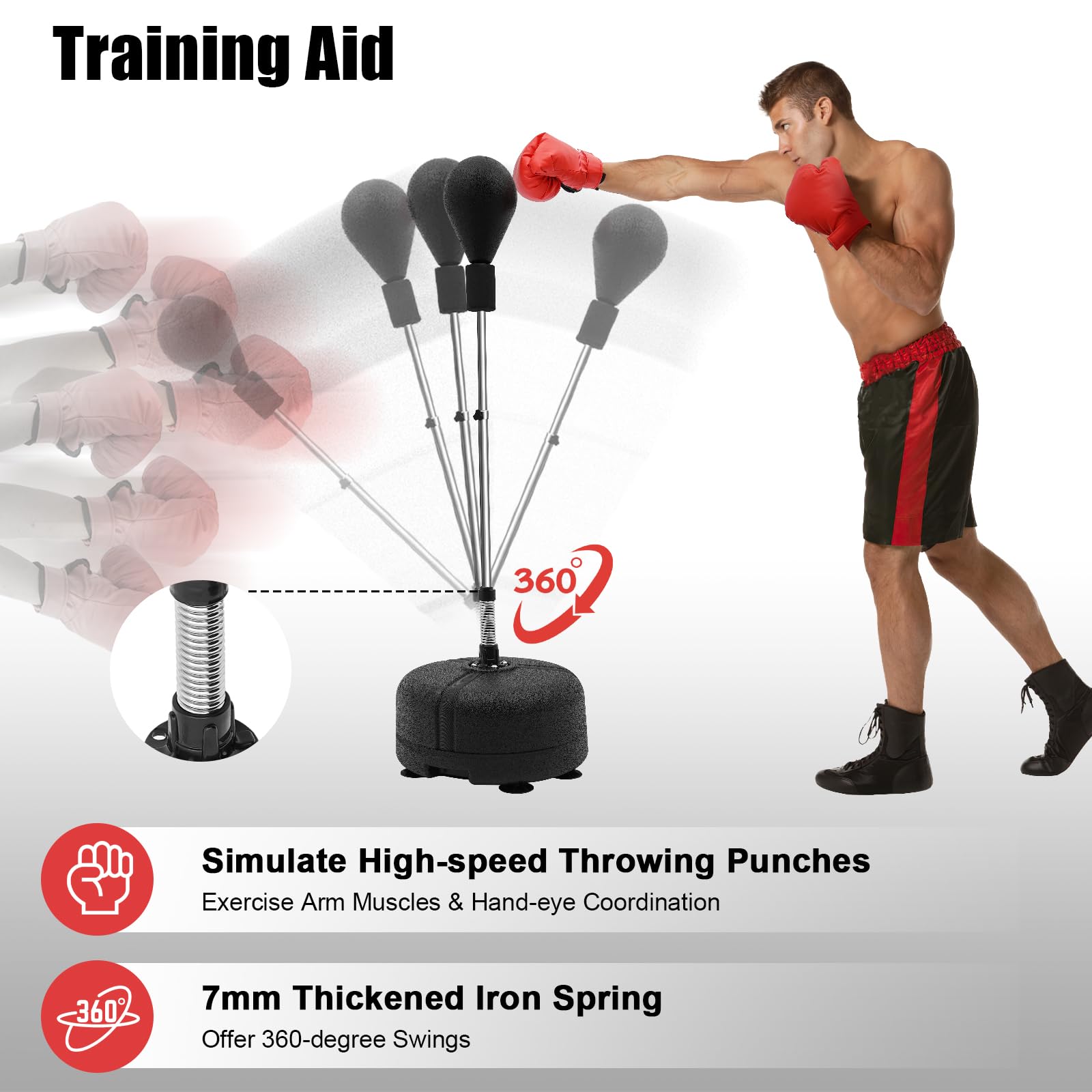 Punchingball - Saco de boxeo de pie (120-160 cm, ajustable, para adultos), color negro