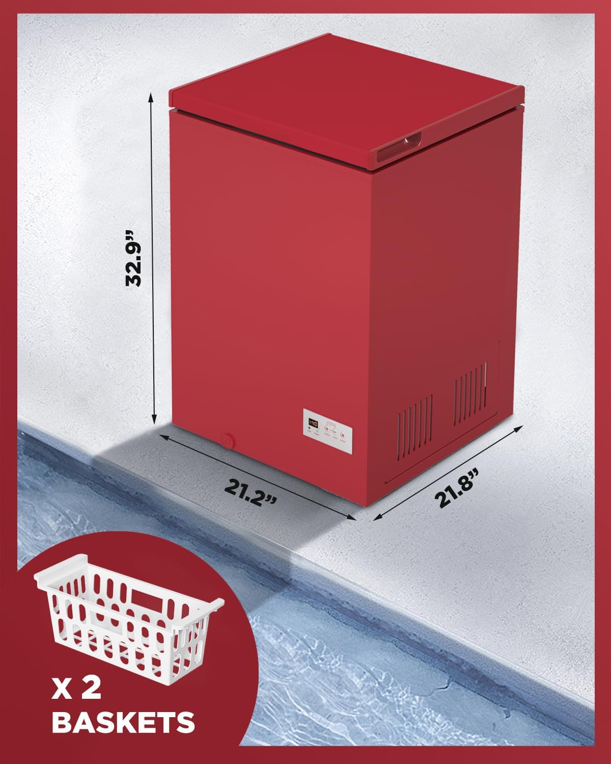 ADT Chest Freezer Free-Standing Top Door Freezers 6.8℉ To -4℉ (Red, 1.8 Cubic Feet) on Fridge.com - View 6