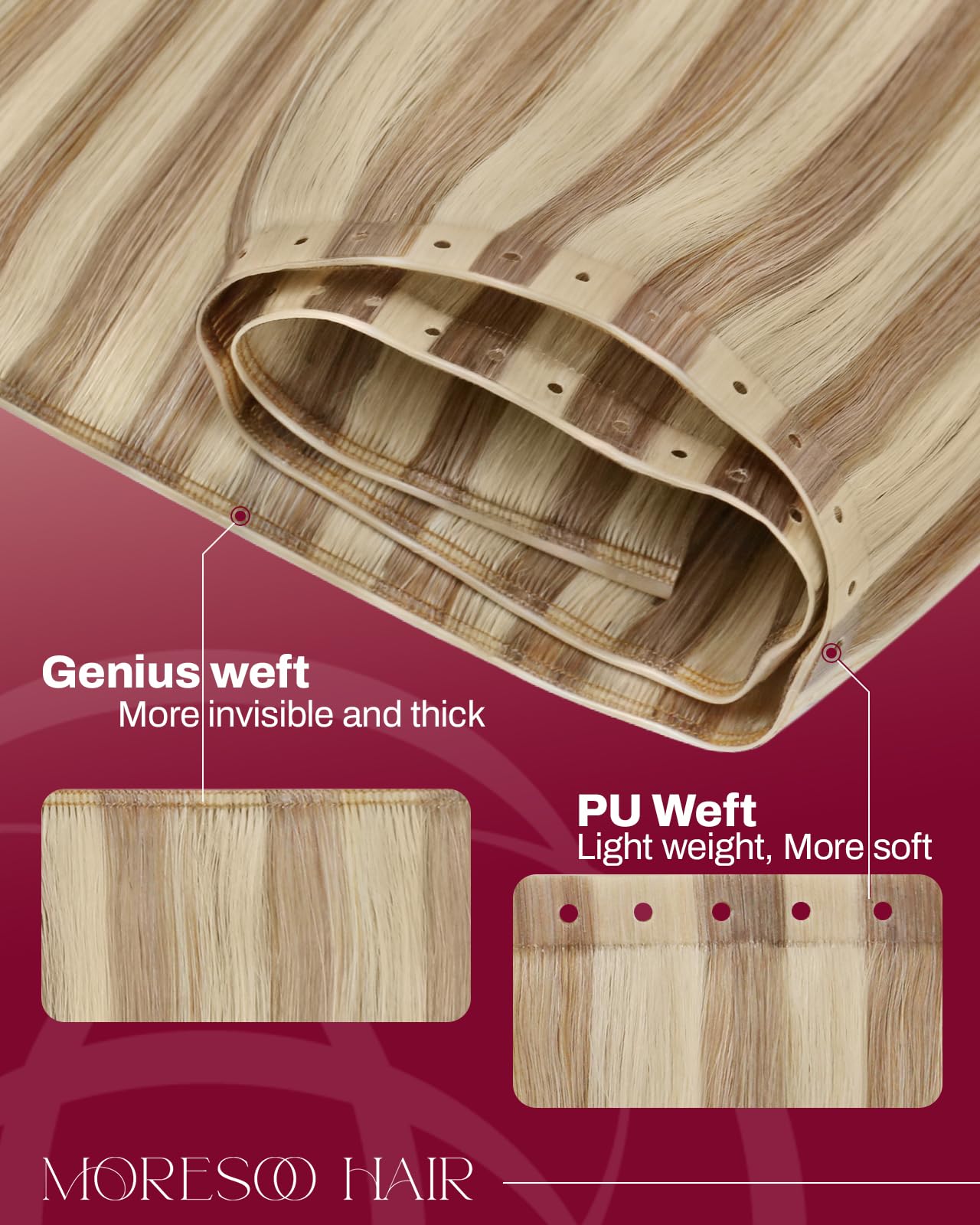 Moresoo Butterfly Weft Extensions Echthaar 50 g 24 Zoll Haarverlängerung | Natürlicher Look,Einfache Anwendung,Für Salon und Friseur,Leicht Zu Stylen,Haarverdichtung Mehr Volumen Hochwertig