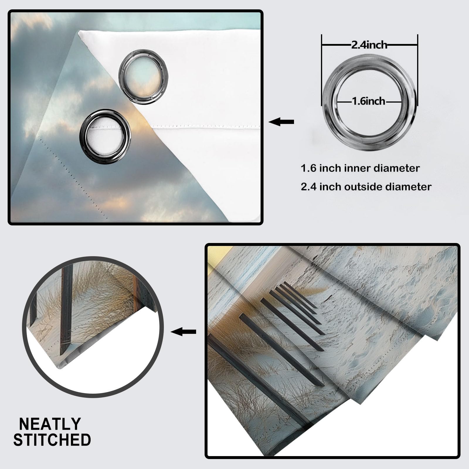 Vorhang Blickdicht Vorhänge Verdunkelungsvorhang,Ruhiger Strand Gardinen Mit Ösen Wohnzimmer Schlafzimmer,Natur Sonnenuntergang Thermovorhang 3D H 214 x B 132 cm Ösenschal 2Er Set