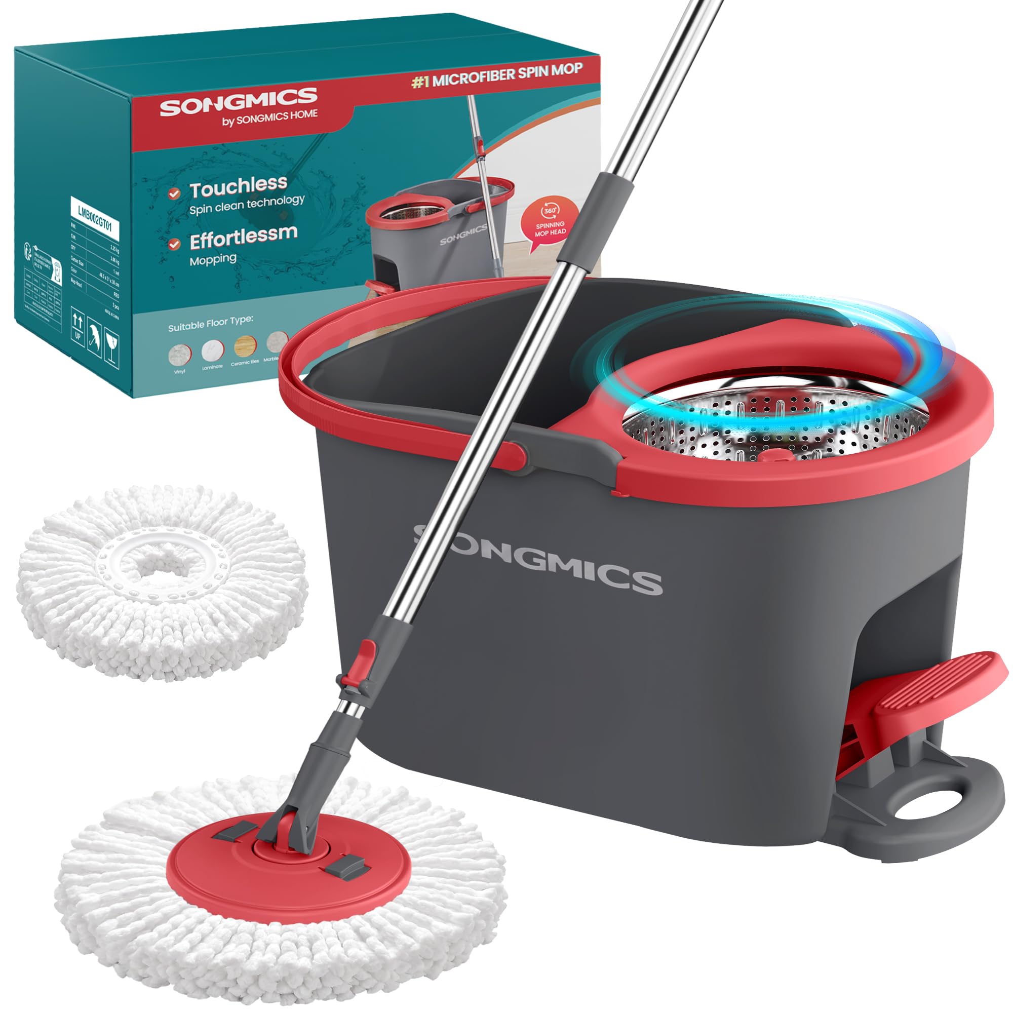 SONGMICS Spin Mop and Bucket Set with Pedal Wringer