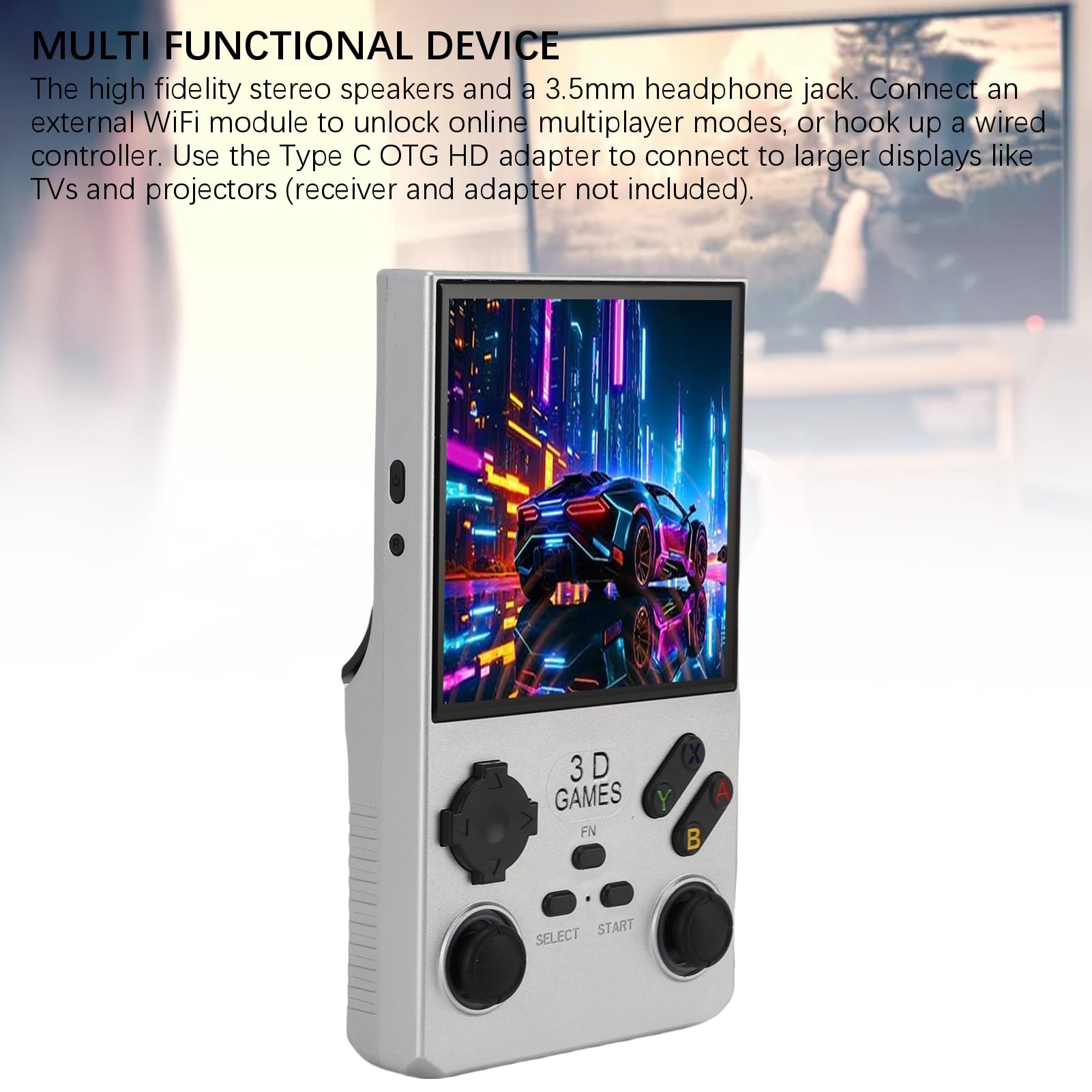 Goshyda Handheld -Spiel, Tragbare Retro -Gaming -Konsole mit RGB -Farben, die in 256 GB Speicherkarte 45 Emulatoren Eingebaut Sind, 4.0 Im HD -Bildschirm Video Player (SILVER)