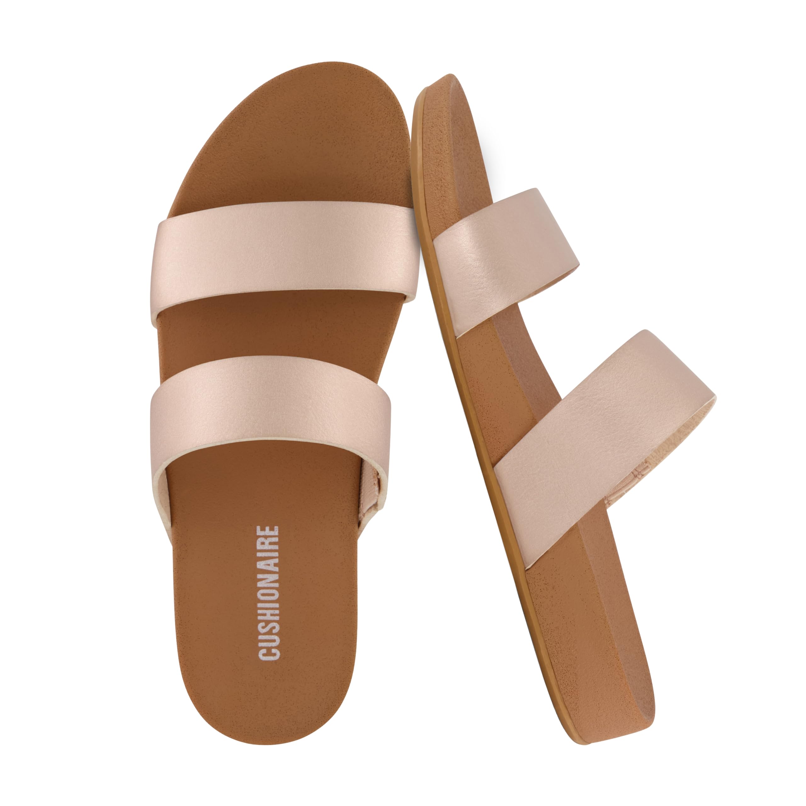 CUSHIONAIRE Josie Womens Sandals – Slip On Two Strap Slides Comfort Flip Flops Beach Sandals for Women