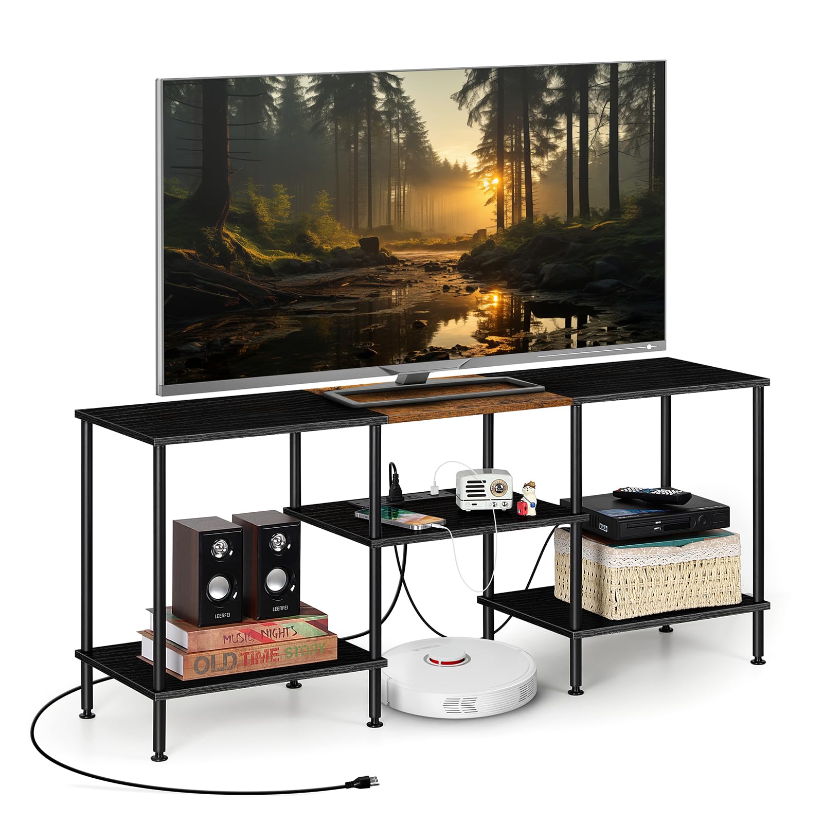 melos TV Stand with Power Outlets to 55 Inches, TV Console Table with ...