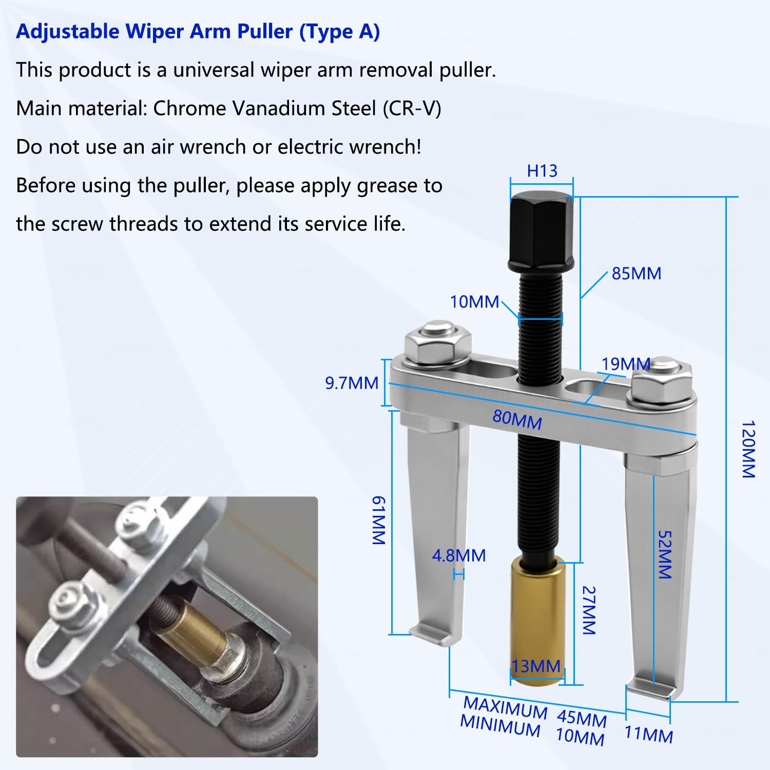 ZKTOOL Set di 6 estrattori per braccio tergicristallo, estrattore regolabile per tergicristallo, strumento di rimozione del braccio del tergicristallo, strumento di rimozione del terminale della