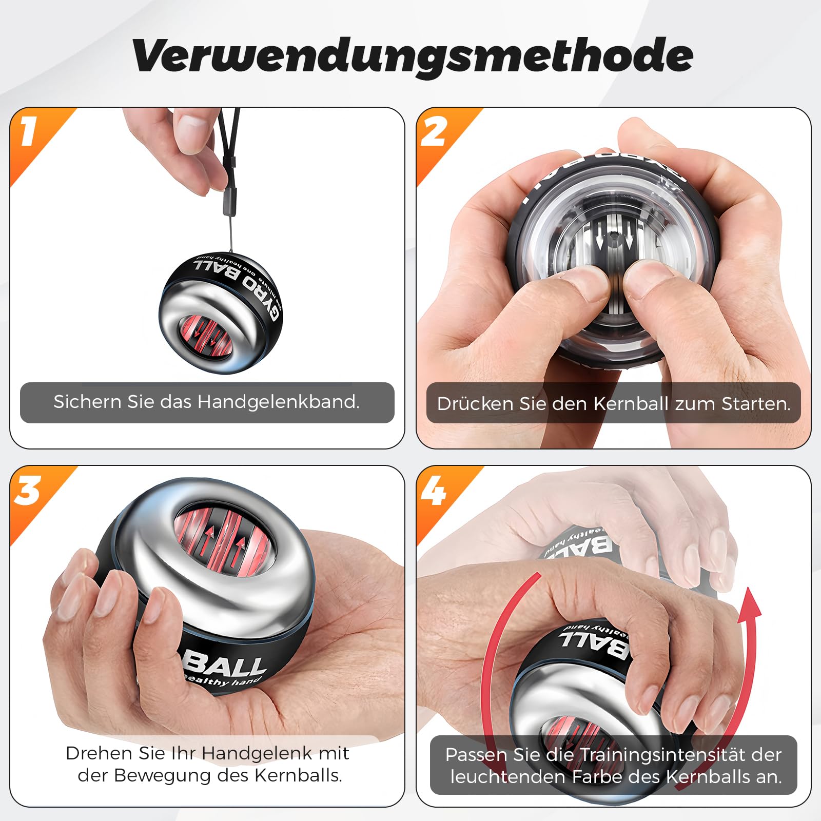 Gyroball, Handgelenktrainer-Ball, 5-stufiger Widerstands-/Lichtsteuerung, Gyroskopischer Unterarm-Trainer, zur Stärkung von Armen, Fingern, Handgelenk (Metallgehäuse)
