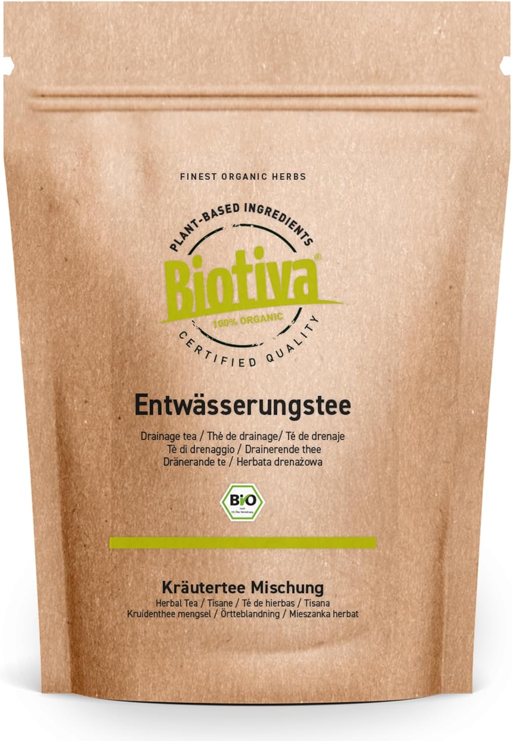 Organic Draining Herbal Tea 100 g – Dandelion Nettle Leaves Birch Leaves Juniper Mint – Traditional Recipe – Made and Controlled in Germany – Biotiva