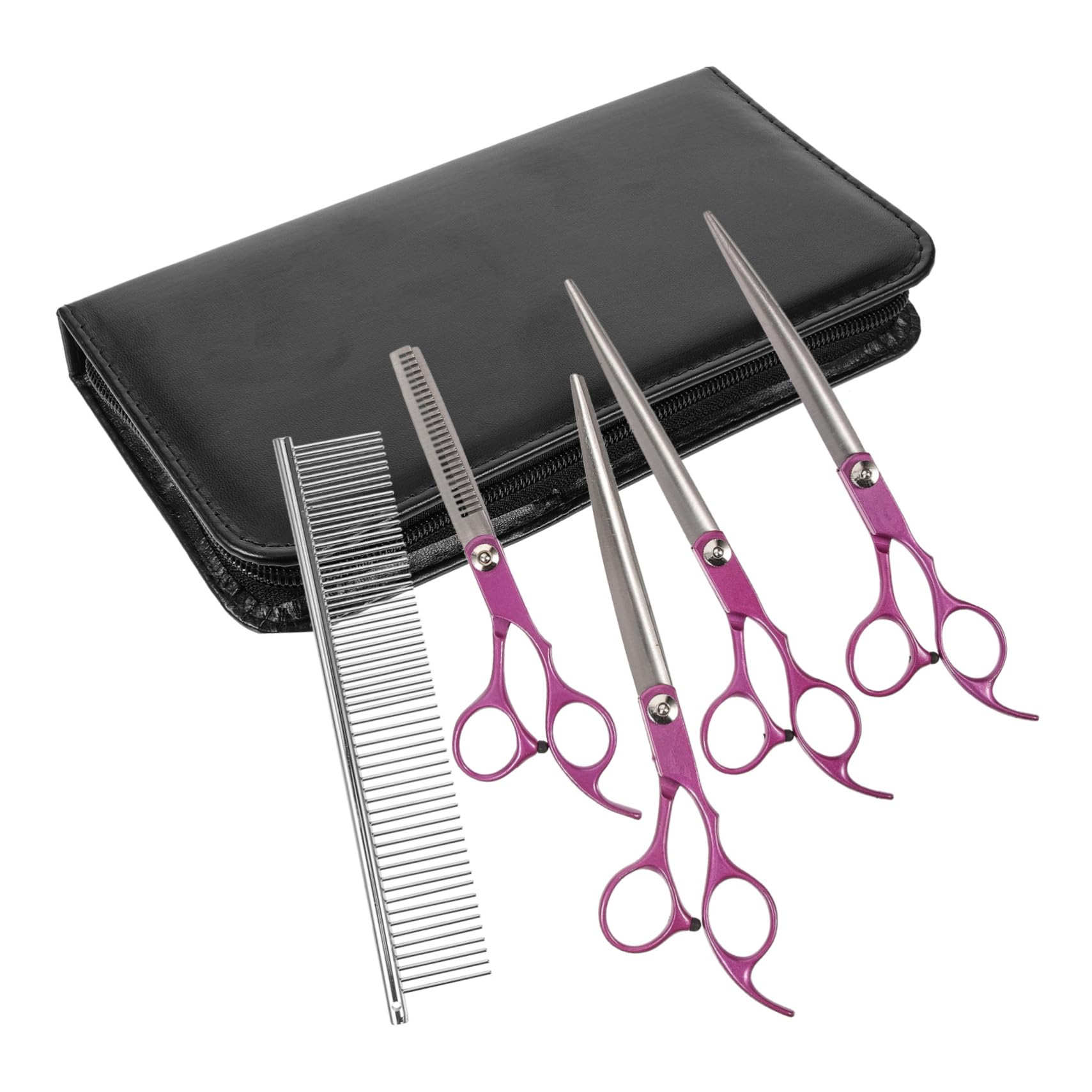 ifundom 1 Set Multi Functional Pet Grooming Scissors Kit Dog Cat Hair Cutting Scissors with Comb Pouch for Professional Grooming Salon
