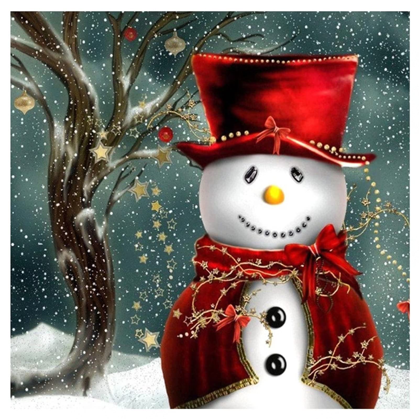 DIY 5D Diamond Painting Noël Bonhomme de Neige Broderie Diamant Kit Complet, Peinture Diamant par Numéros, Peinture de Broderie Strass Ronde au Point de Croix, Décoration d'intérieur (40 x 55 cm, E