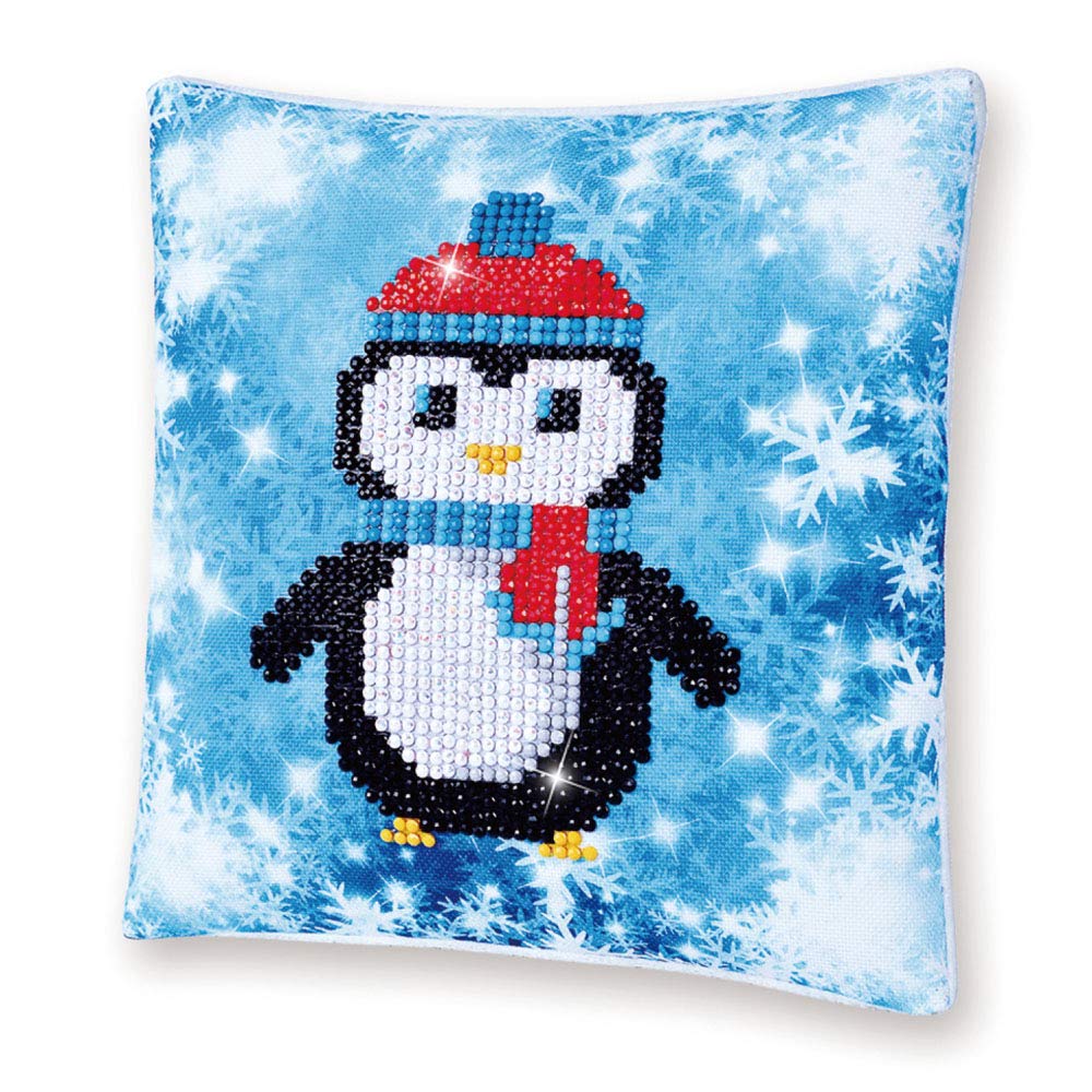 Diamond Dotz DDP2-023 Kissen Pinguin, Kissenbezug mit Diamantbild zum Selbstgestalten, ca. 18 x 18 cm groß, Malen mit Diamanten, ideal als Homedeco und Geschenk, Bunt