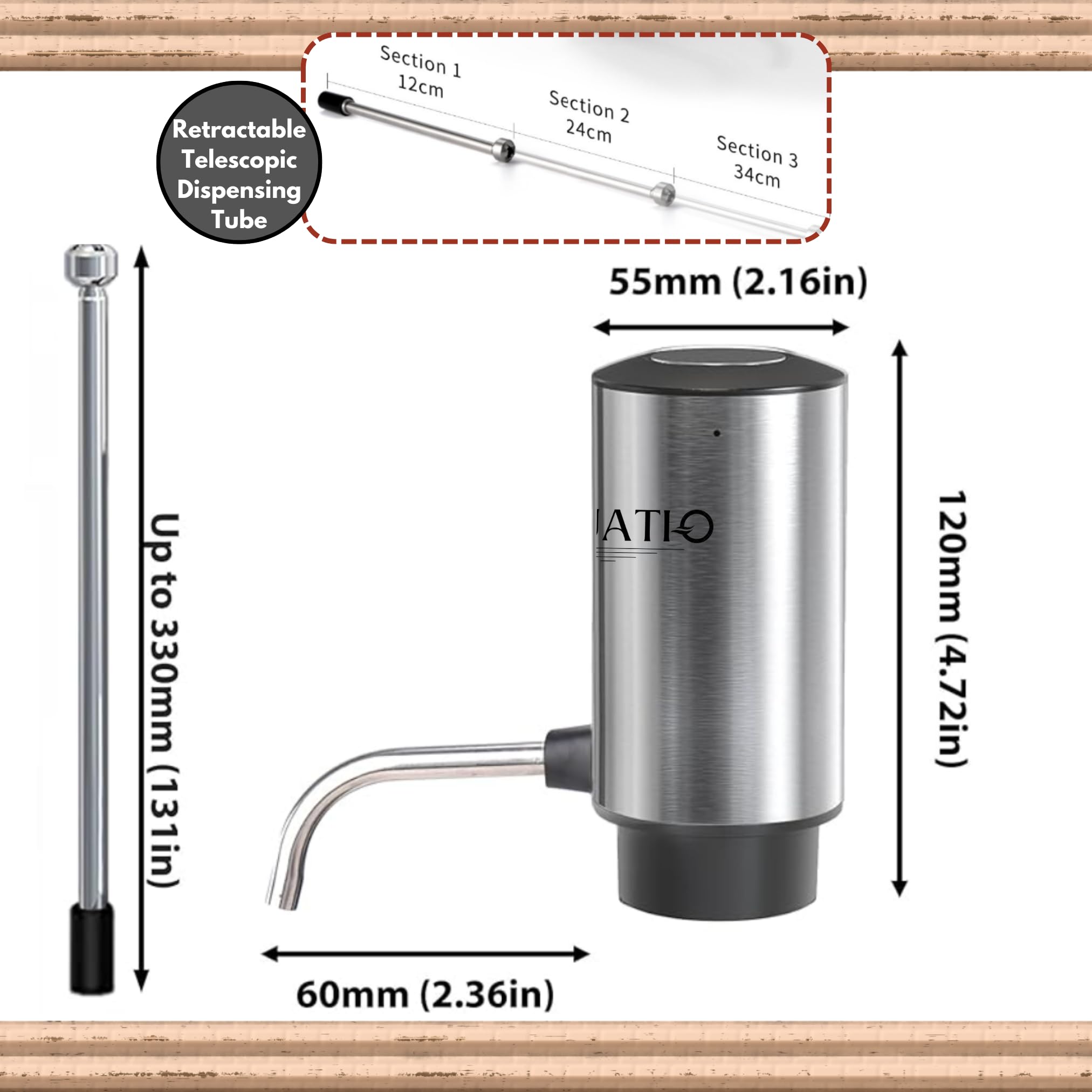 Aérateur de vin électrique avec support et tube rétractable, distributeur automatique d'oxydant de vin en acier inoxydable rechargeable par USB, cadeau pour les amateurs de vin