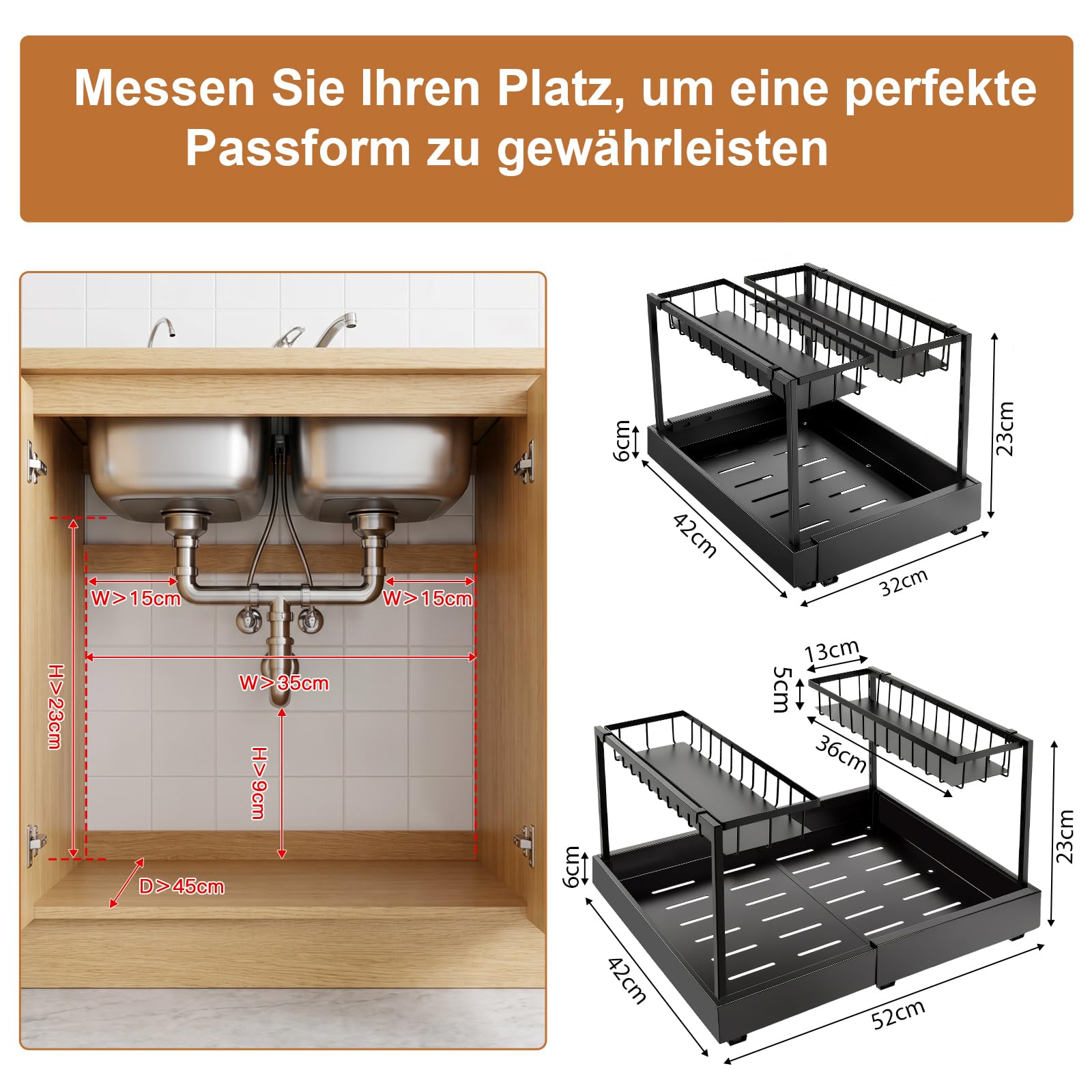 Erweiterbar Schrankkörbe 2 Etagen, Ausziehbare Schublade Organizer