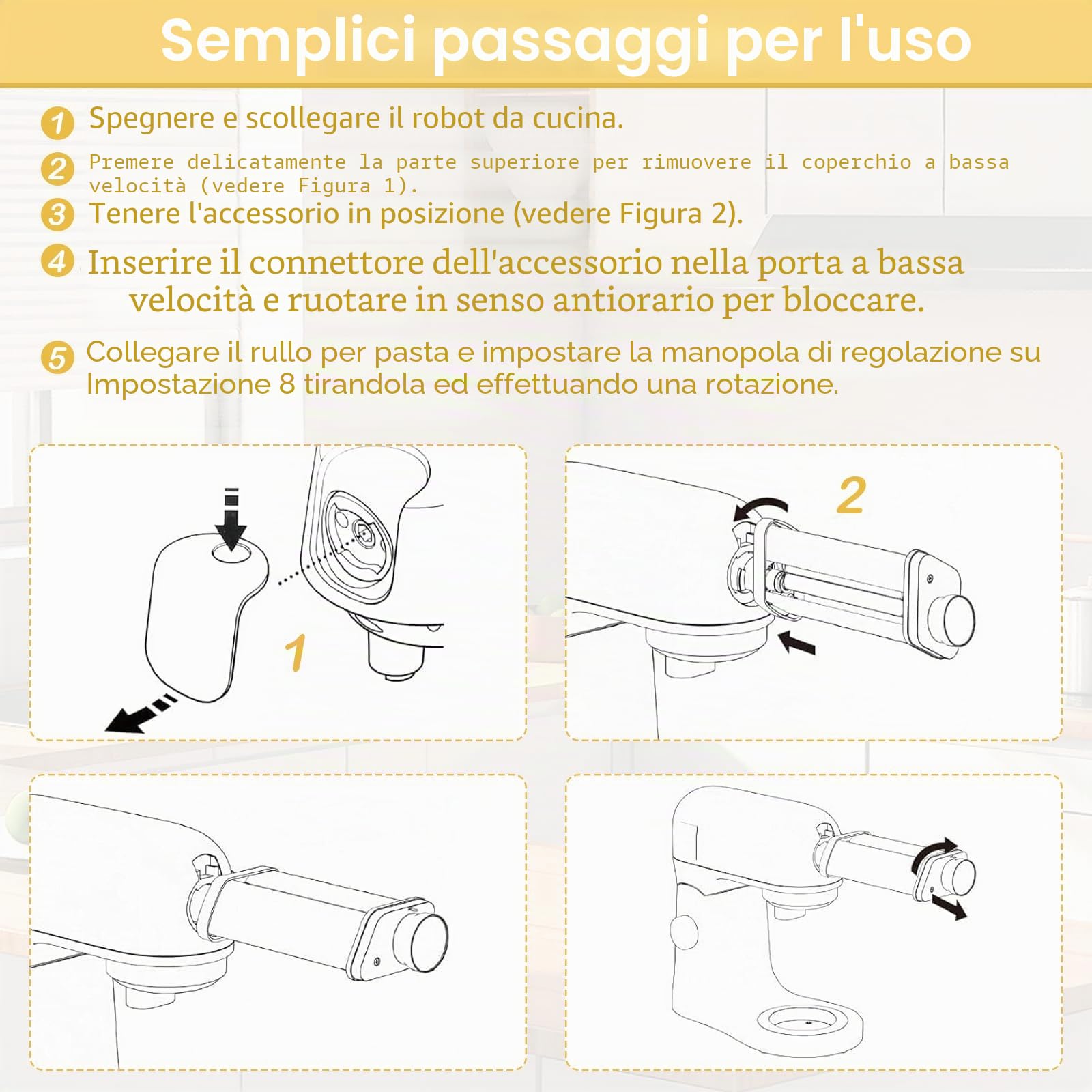 Inserto per pasta in acciaio inox 304, adatto per robot da cucina Kenwood, accessori per pasta con manopola girevole, 8 spessori regolabili, rullo per pasta Kenwood accessori Kmix, argento
