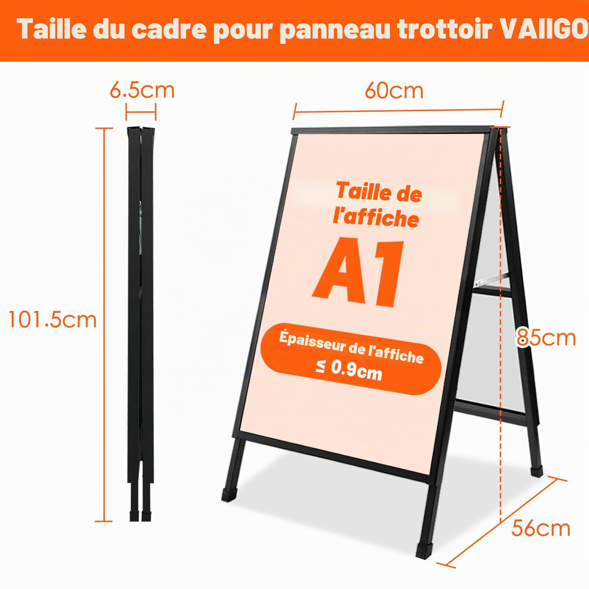 Cadre A1 pour trottoir - Double face - Robuste - Avec 2 feuilles en plastique ondulé - Pour publicité extérieure, vente, entreprise