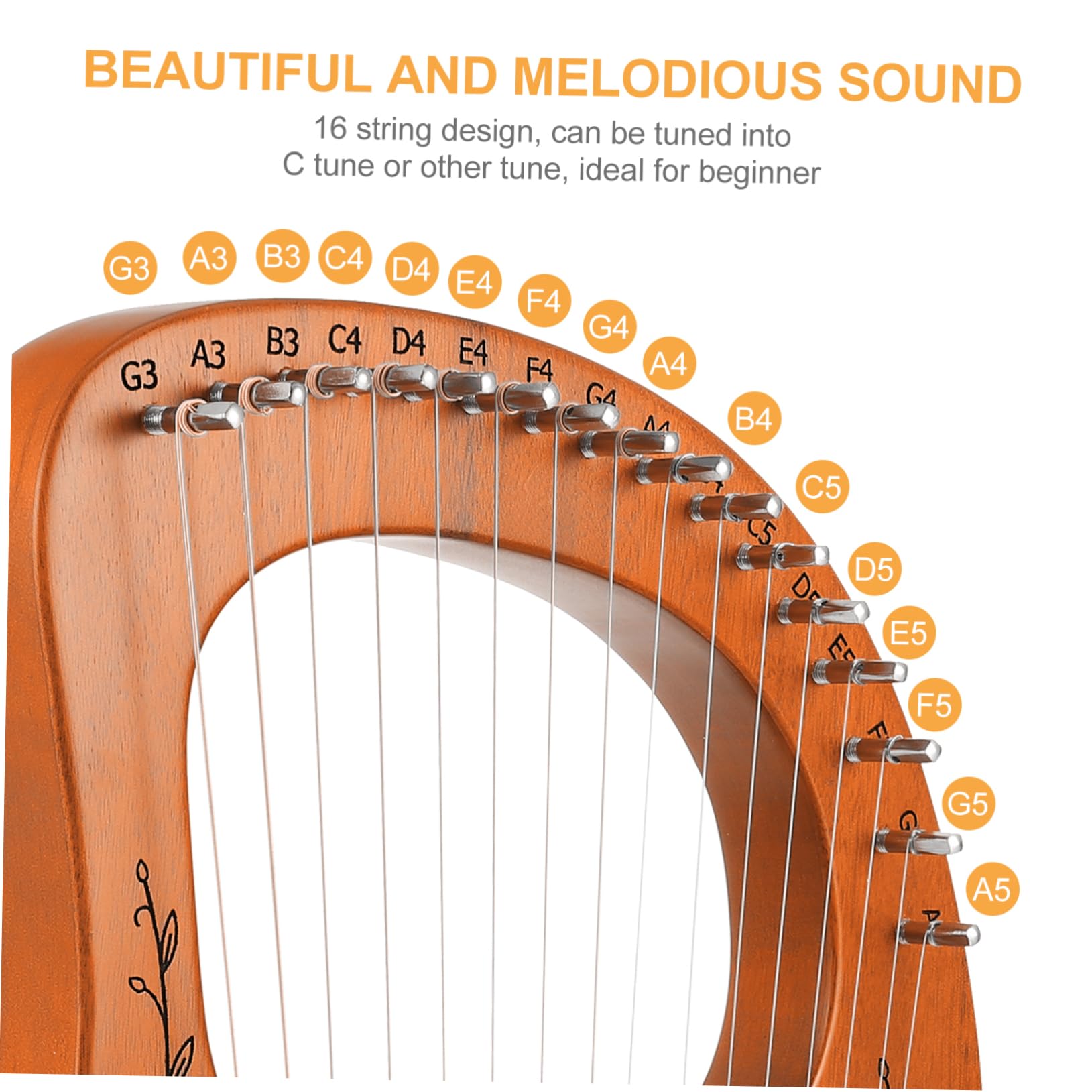 ibasenice Beginner's Wooden Harp 16 String Lyre Harp Comfortable Design Great Sound Quality