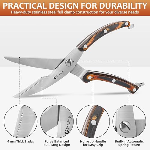 Miniatura 3 de UseJoy Tijeras de cocina para pollo de acero inoxidable resistente, tijeras para carne, tijeras de aves de corral para alimentos, tijeras multiusos