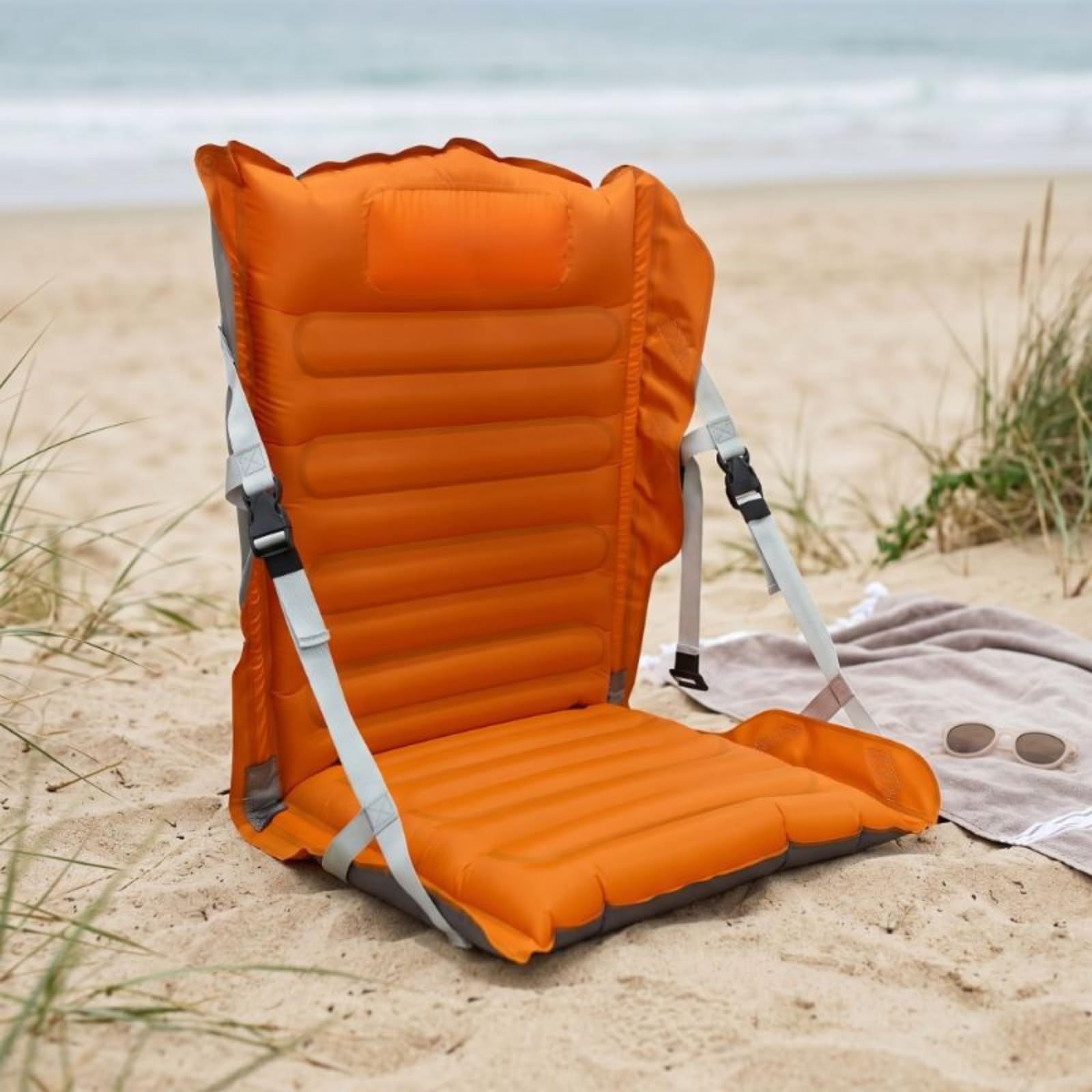 Gralara Asiento Inflable Exterior Cojín Colchoneta Respaldo con Acolchado Inflable para Sillas Plegables y Asiento en el Suelo Adecuado para Playa Campamentos, Verde Jungla