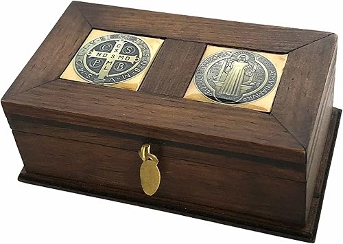 San Benito Caja de Madera Regalo Religioso Rosario Baratija Recuerdo San Benito Alhajero Madera