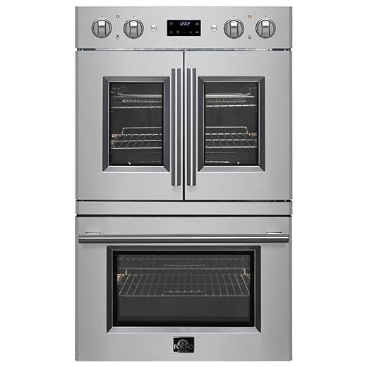 FORNO Asti 30-Inch Electric French Door Stainless Steel Wall Double Oven - 240V 7000W 7.36 Grand Total Cu. Ft. Electric Oven with LED Display Screen & Safety Lock - Wall Oven with 4 Telescopic Racks